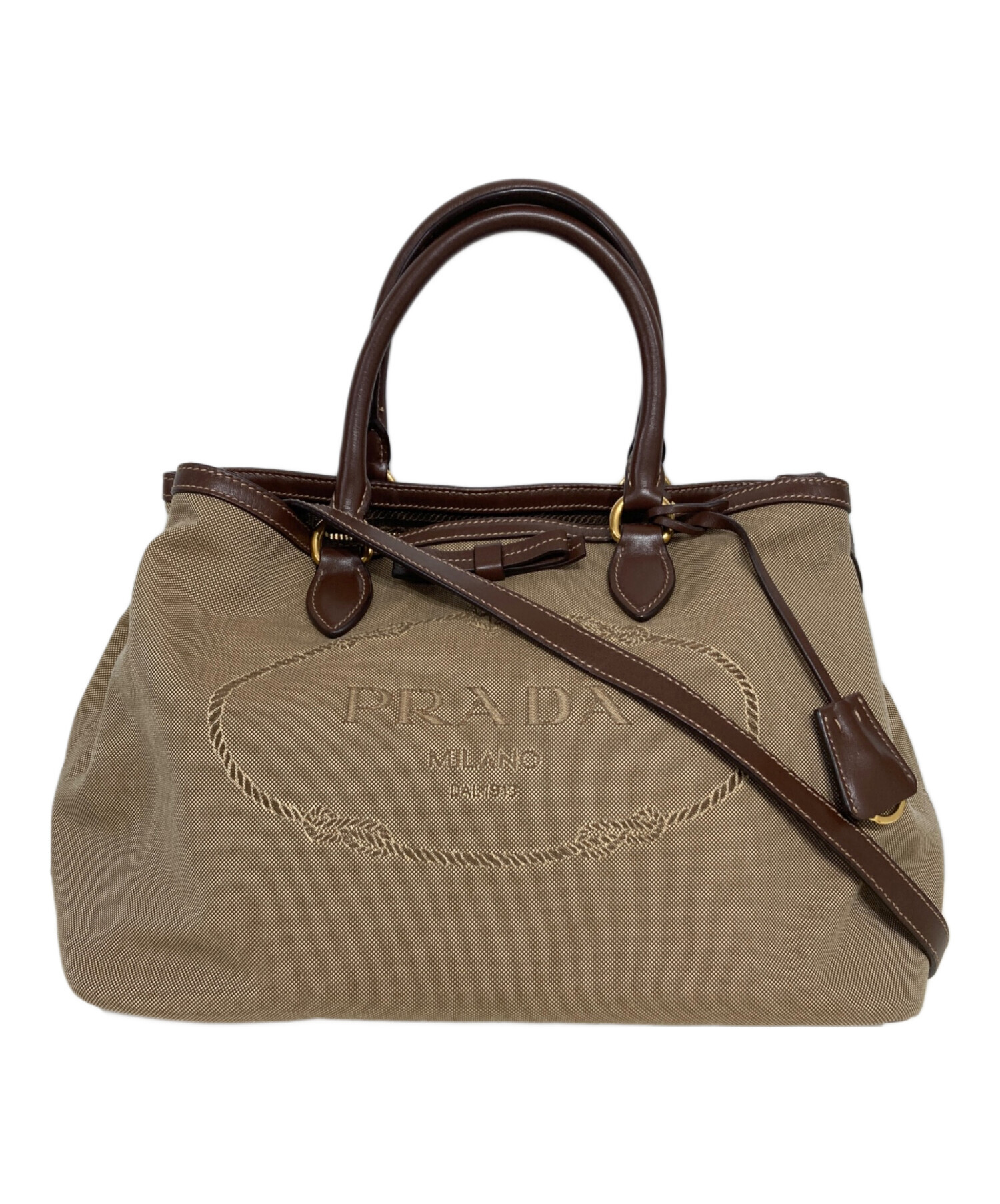 O*P様 PRADA ハンドバッグ 中古・古着通販】PRADA (プラダ) ロゴジャガード ハンドバッグ