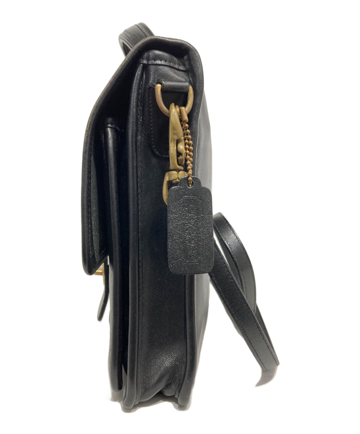 中古・古着通販】COACH (コーチ) レザーショルダーバッグ ブラック