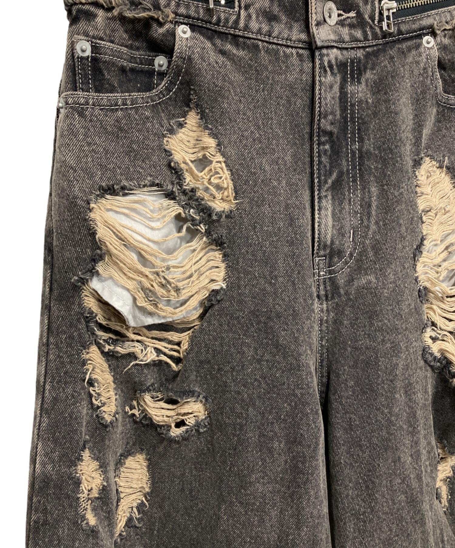 中古・古着通販】jose moon (ジョゼムーン) ZIP DAMAGE DENIM BROWN