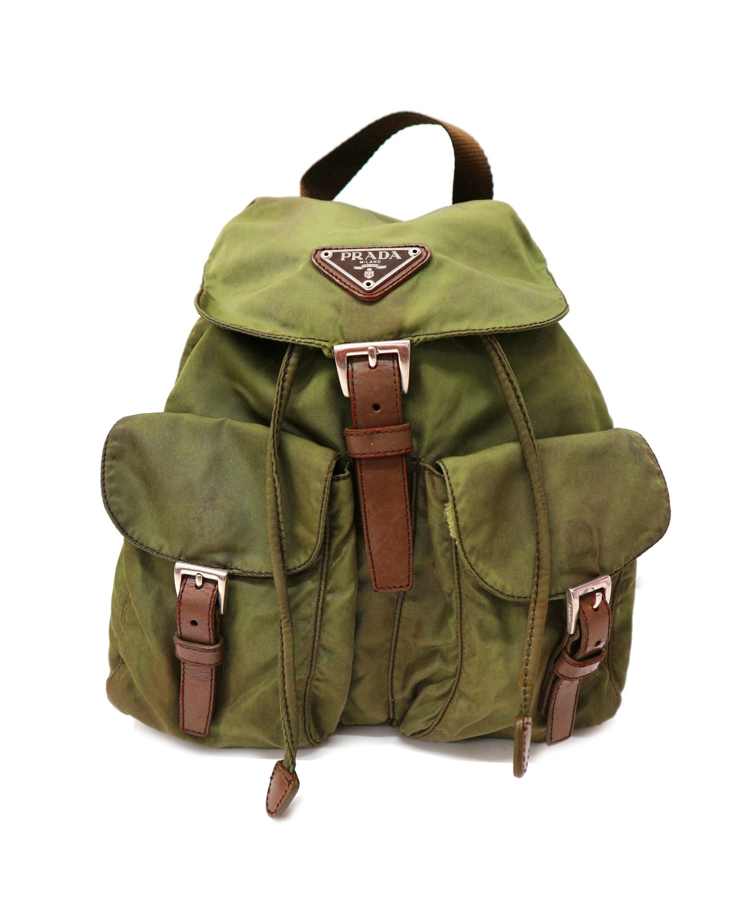 C0201）PRADA プラダ リュックサック　ナイロン✖️革レザー　グリーン C0201）PRADA プラダ リュックサック ナイロン✖️革レザー グリーン