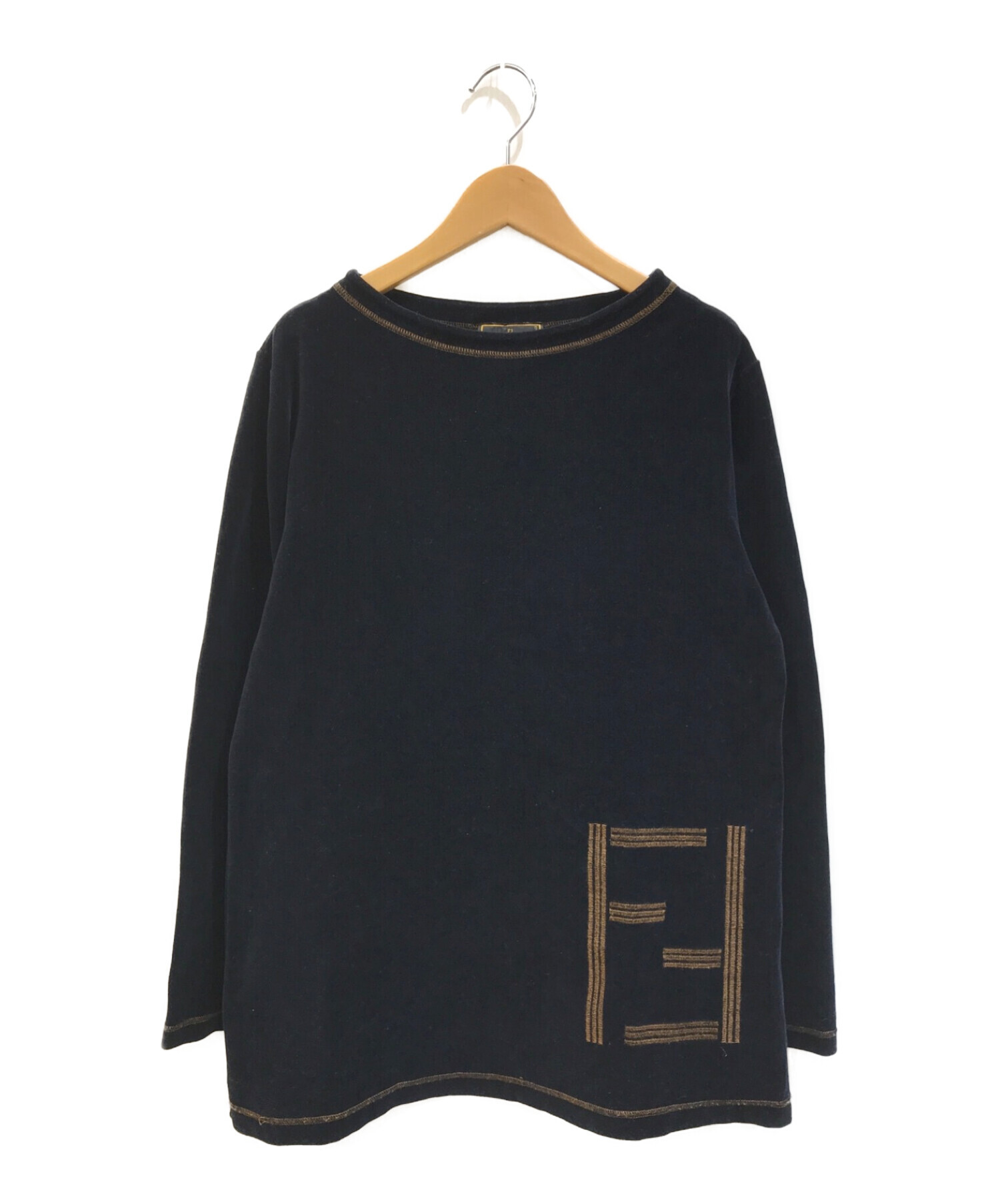 FENDI FF ロゴ 刺繍　ベロア カットソー FENDI - FENDI ヴィンテージ FF刺繍 ベロア ハイネック カットソーの