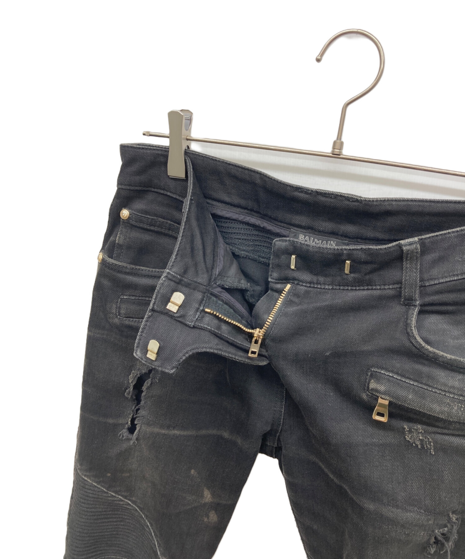 定価27.3万円 バルマンオム 最高傑作 デストロイリペアバイカーデニムパンツ 中古・古着通販】BALMAIN (バルマン) デストロイバイカーデニム