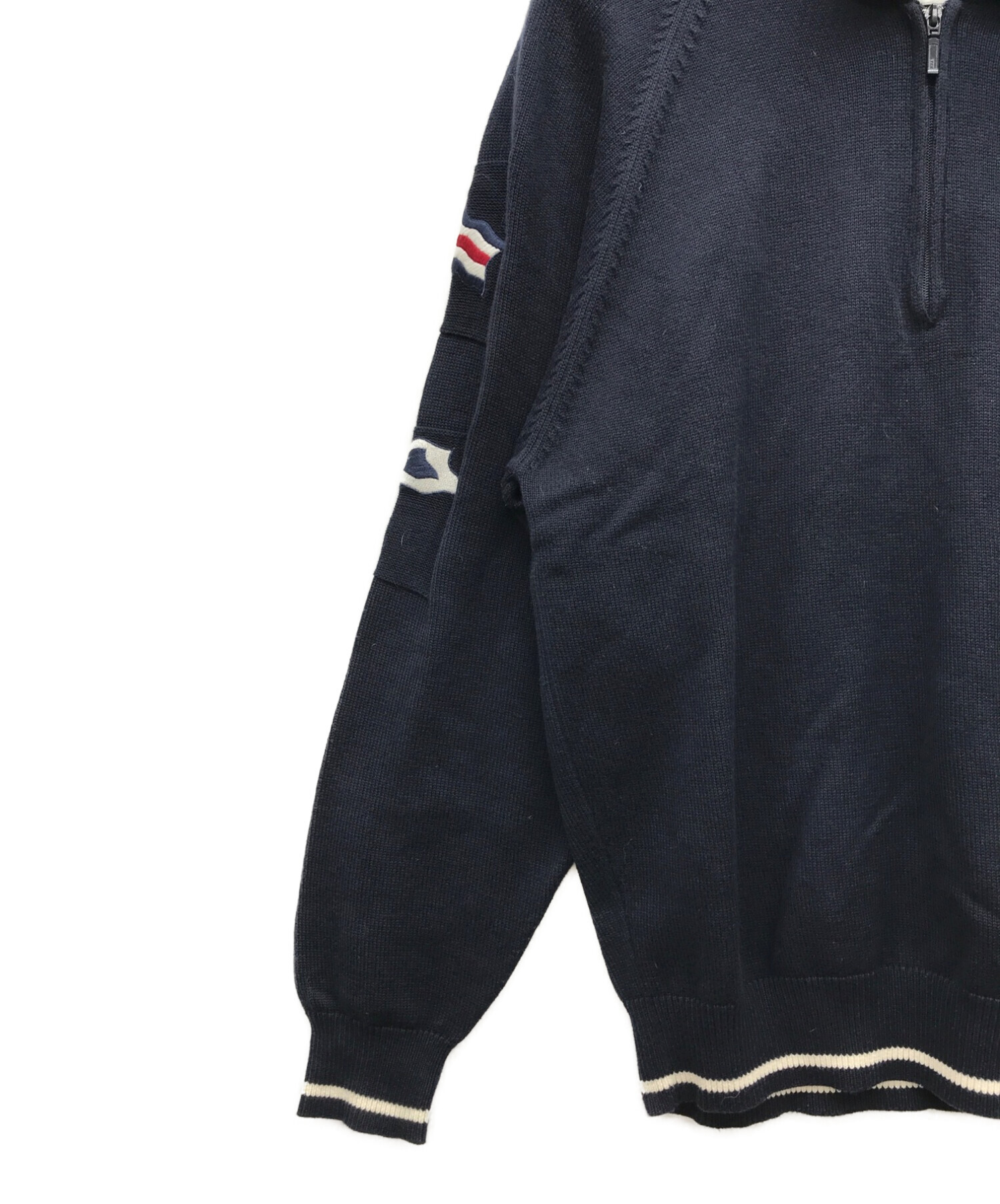 7AS7 【SINACOVA】ハーフジップ　刺繍　ハイネックニット　古着used 中古・古着通販】sinacova (シナコバ) ハーフジップニット ネイビー