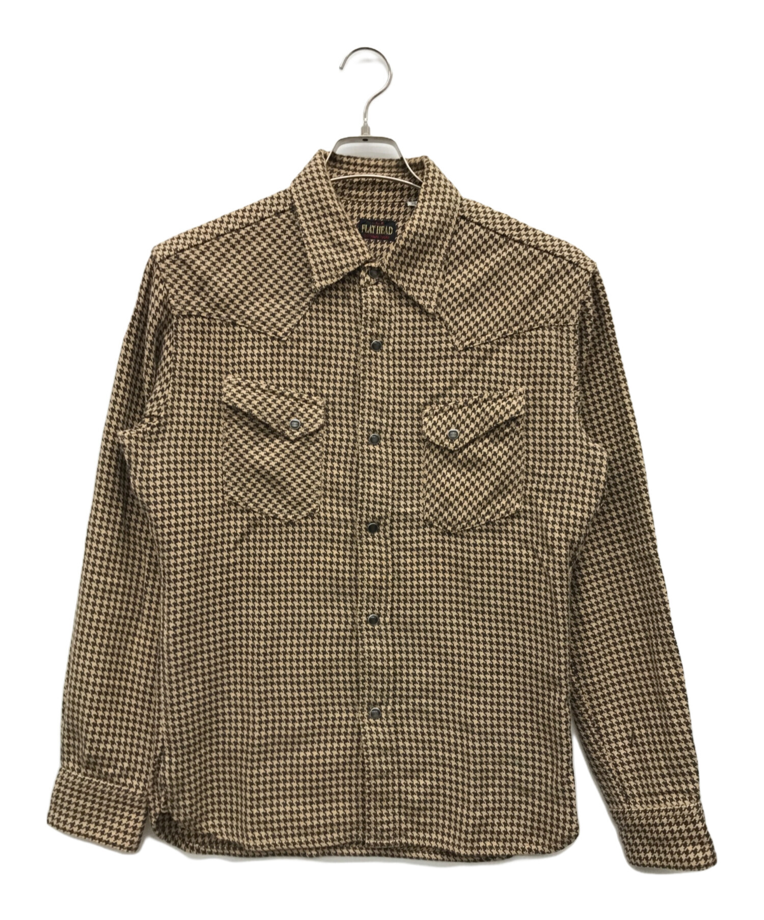 未使用 THE FLAT HEAD フラットヘッド ワークシャツ ネイティブ チェック柄 F-SCO-004L レッド アイボリ size40 ヴィンテージ フラットヘッド 千鳥柄シャツ ほぼ未使用 R.J.B フラットヘッド 千鳥