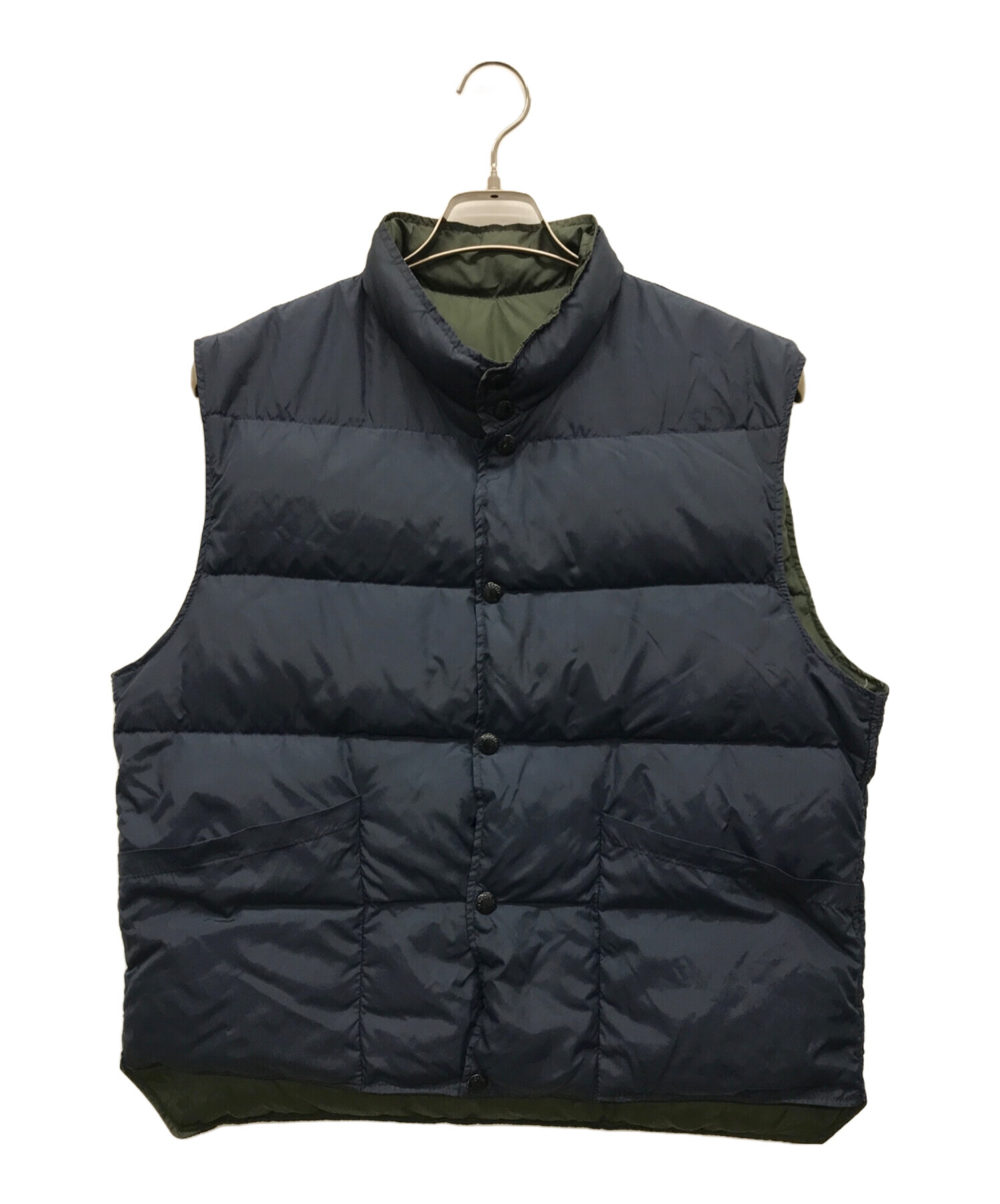 Schott グリーン・ブラック ダウンベスト 中古・古着通販】Schott (ショット) クラシックレザーコンビダウン