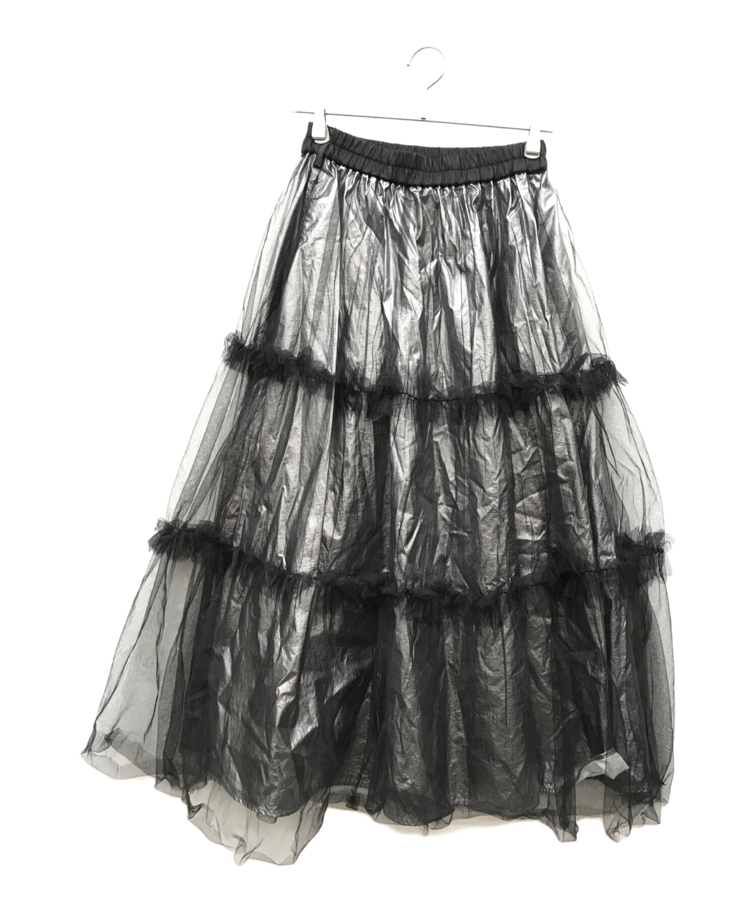 新品タグ付き HARE 黒チュール プリーツロングスカートフリーサイズ　ブラック HARE ブラックロングスカート HARE ダブルベルトプリーツスカート ハレ