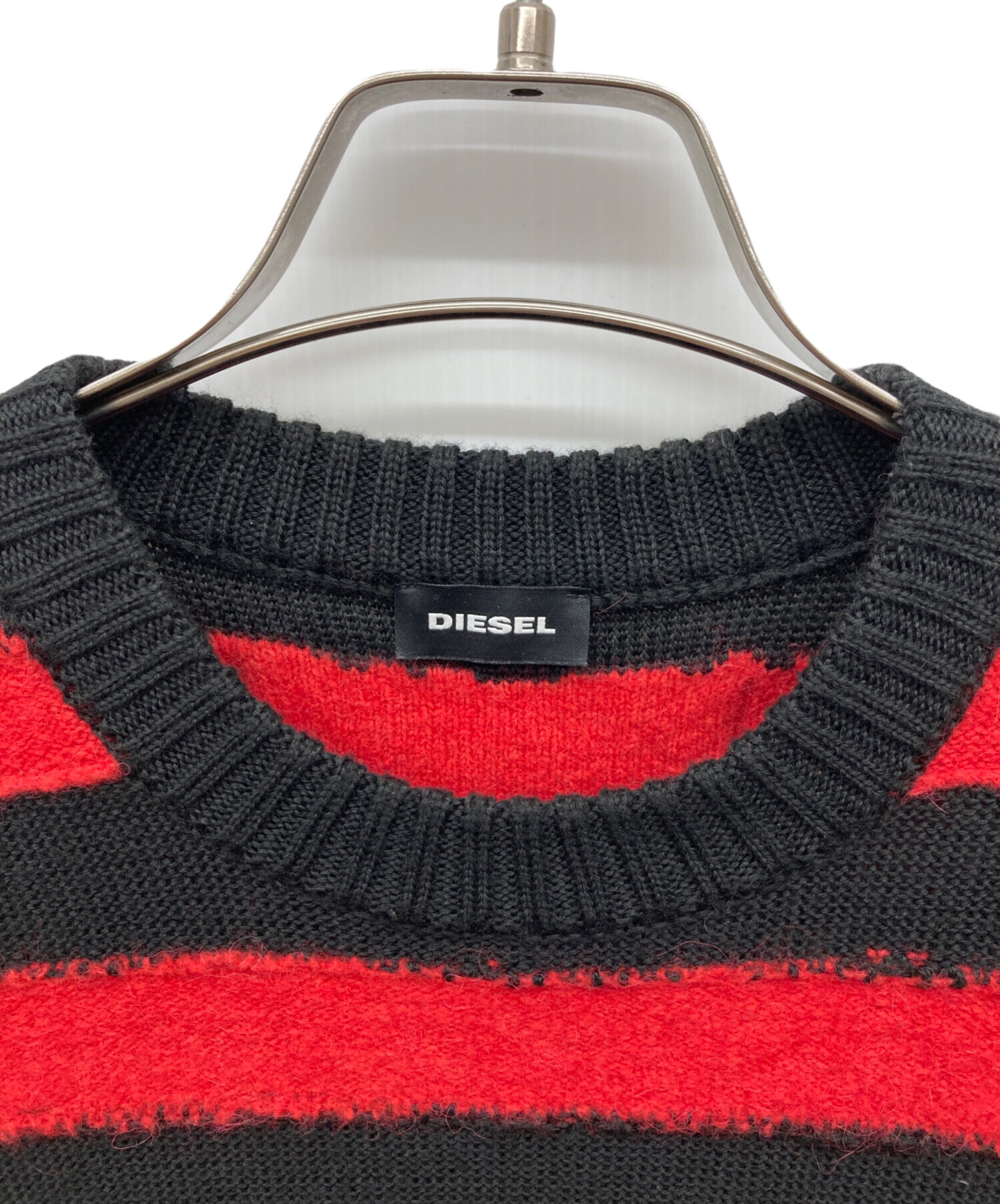 中古・古着通販】DIESEL (ディーゼル) ボーダーニット ブラック×レッド