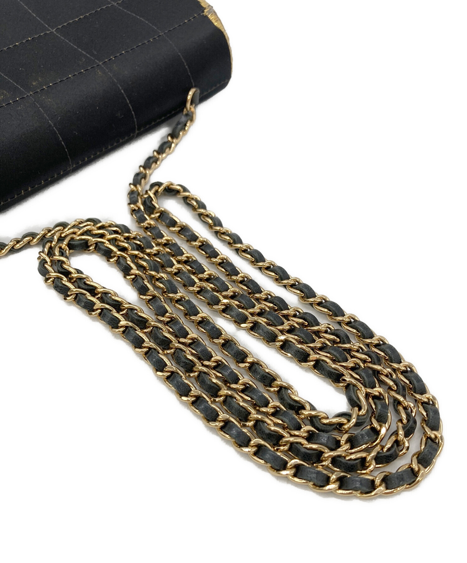 CHANEL ブラック チョコバーショルダーバッグ サテン ヴィンテージ・中古】シャネル CHANEL チョコバーサテンミニショルダー