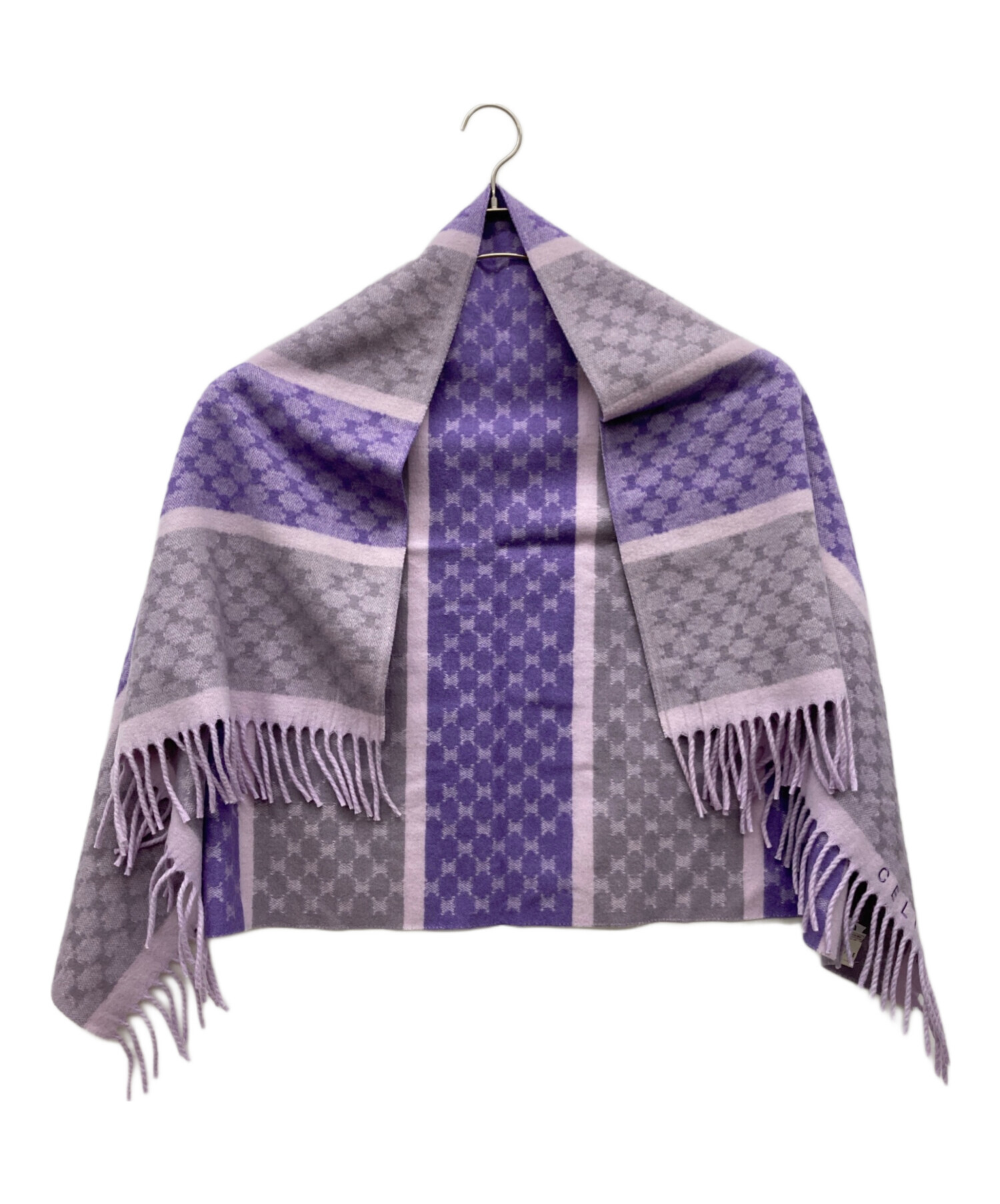 新品　マカダム柄　セリーヌ　綿ひざ掛け　綿　パープル　トリオンフ 新品CELINEセリーヌ綿ひざ掛けブランケット マカダム柄140✕70毛布