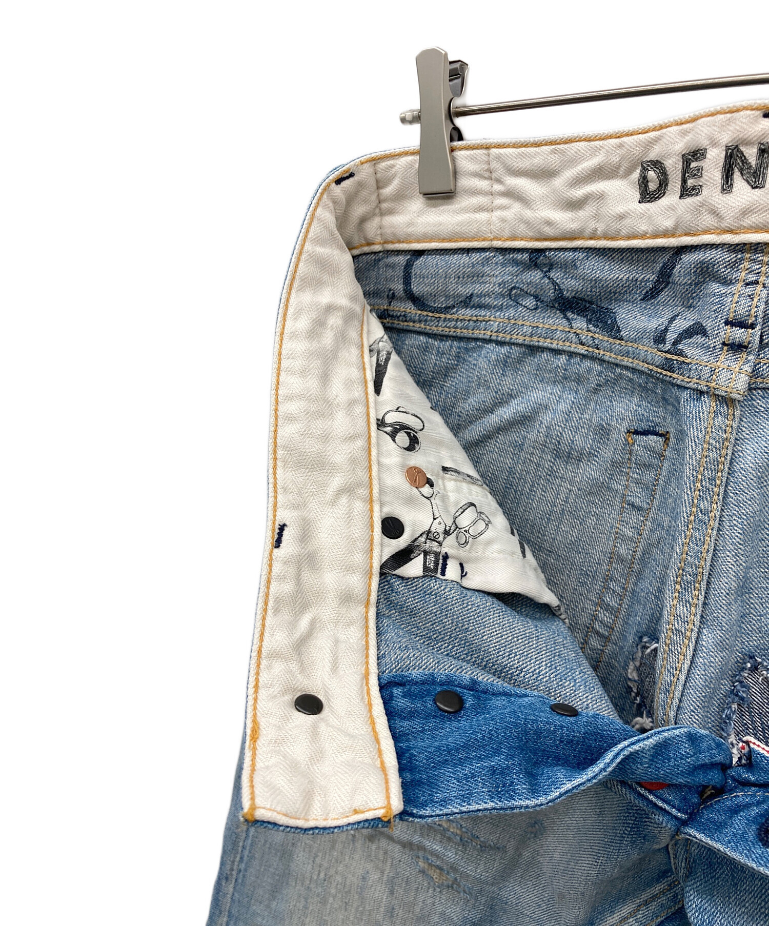 DENHAM デンハムCROPロークロッチ ダメージ加工 ペイント デニムW31