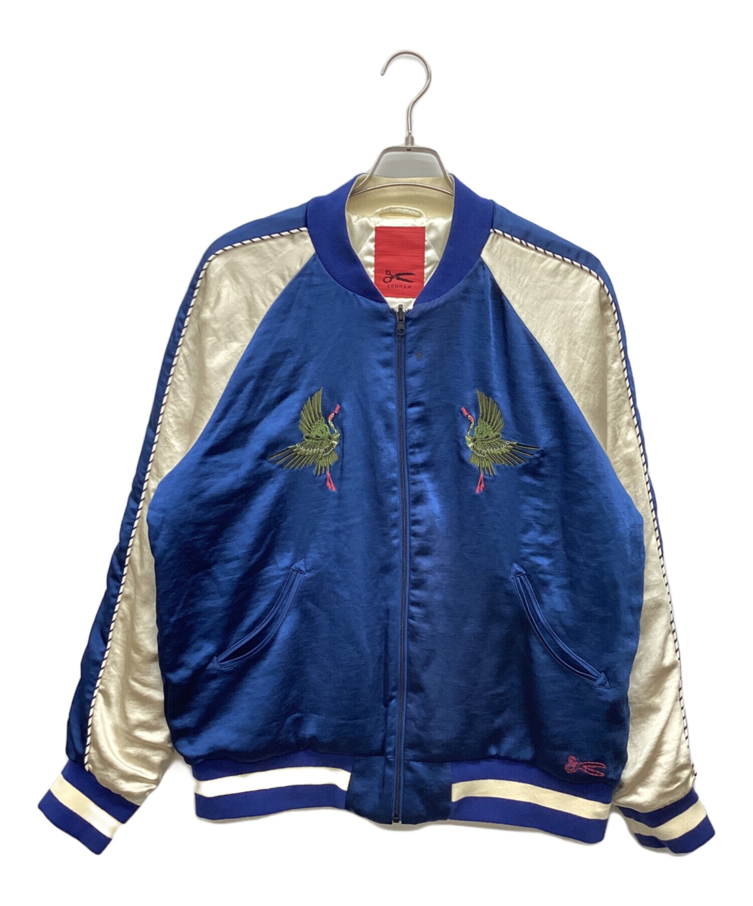 DENHAM スカジャン 青/白 鶴刺繍 中古・古着通販】Denham (デンハム) スカジャン ネイビー×ホワイト