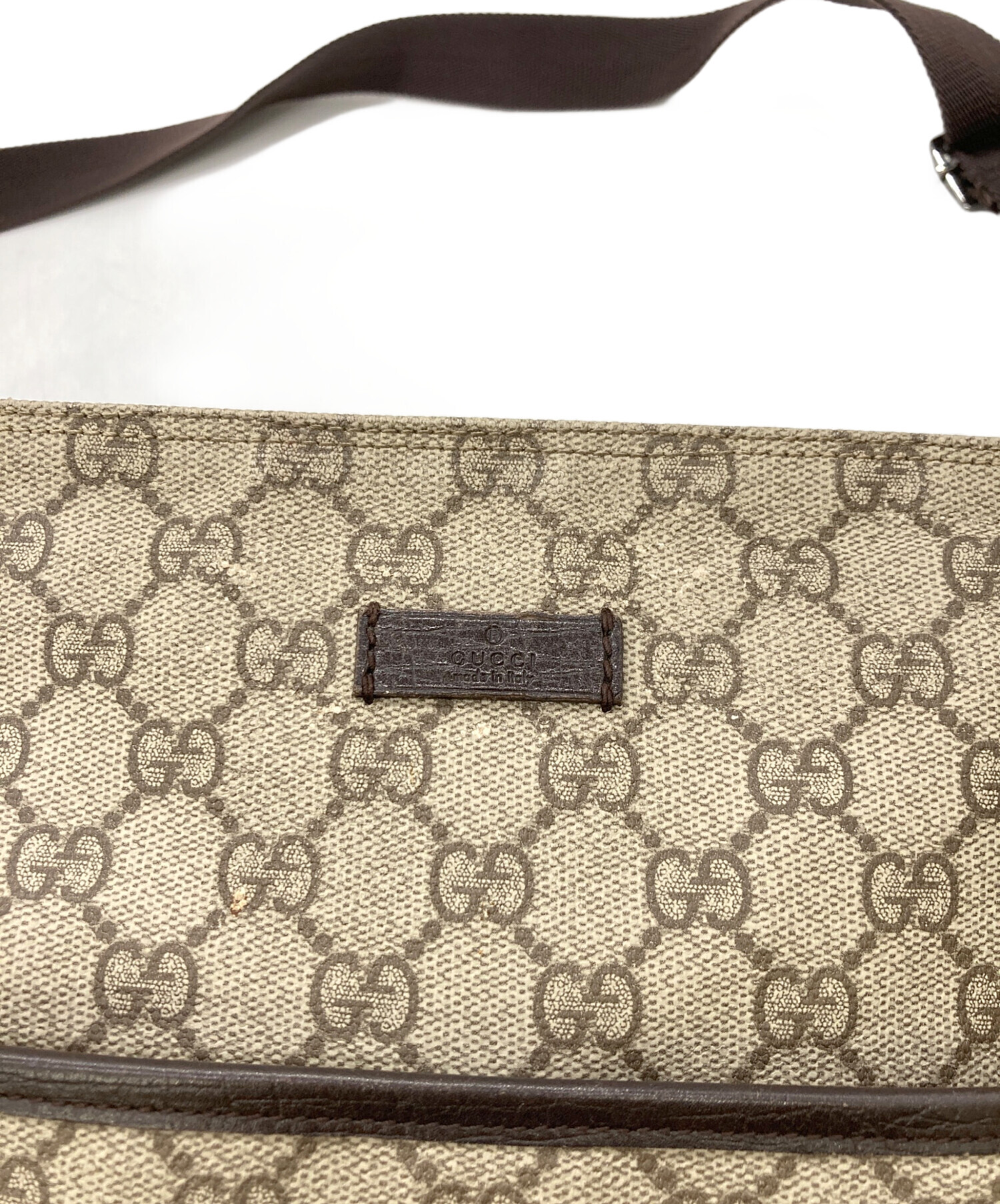 1円 GUCCI グッチ 141198 GGスプリーム PVC×レザー ショルダーバッグ 