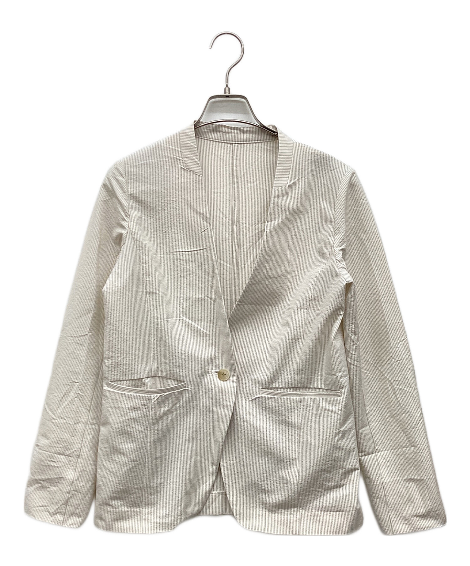 SOEJU】ソージュ シアサッカーノーカラージャケット ノーカラー