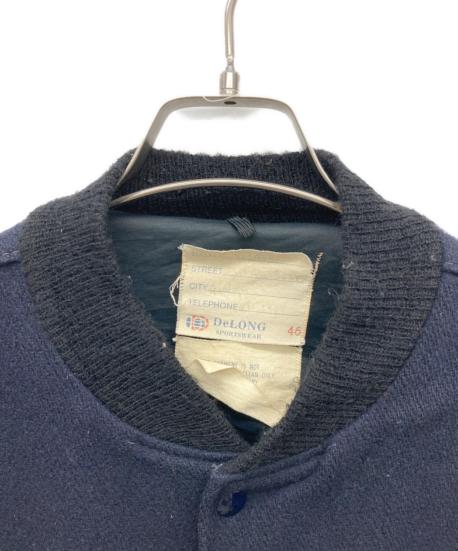 中古・古着通販】DeLong (デロング) レザー切替スタジャン ネイビー