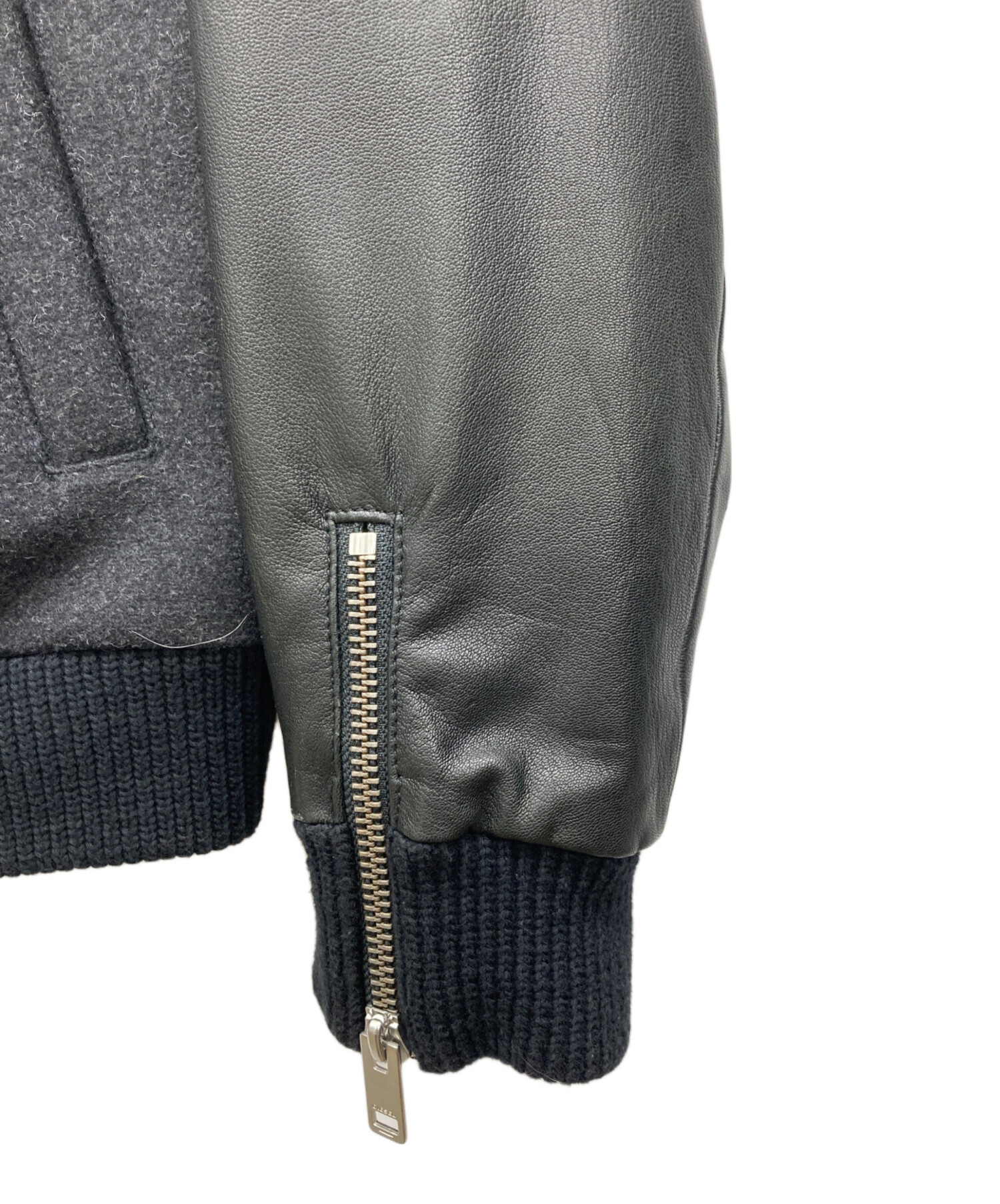 美品 ディーゼル ダック地レザージャケット 古着加工 ダークグレー M