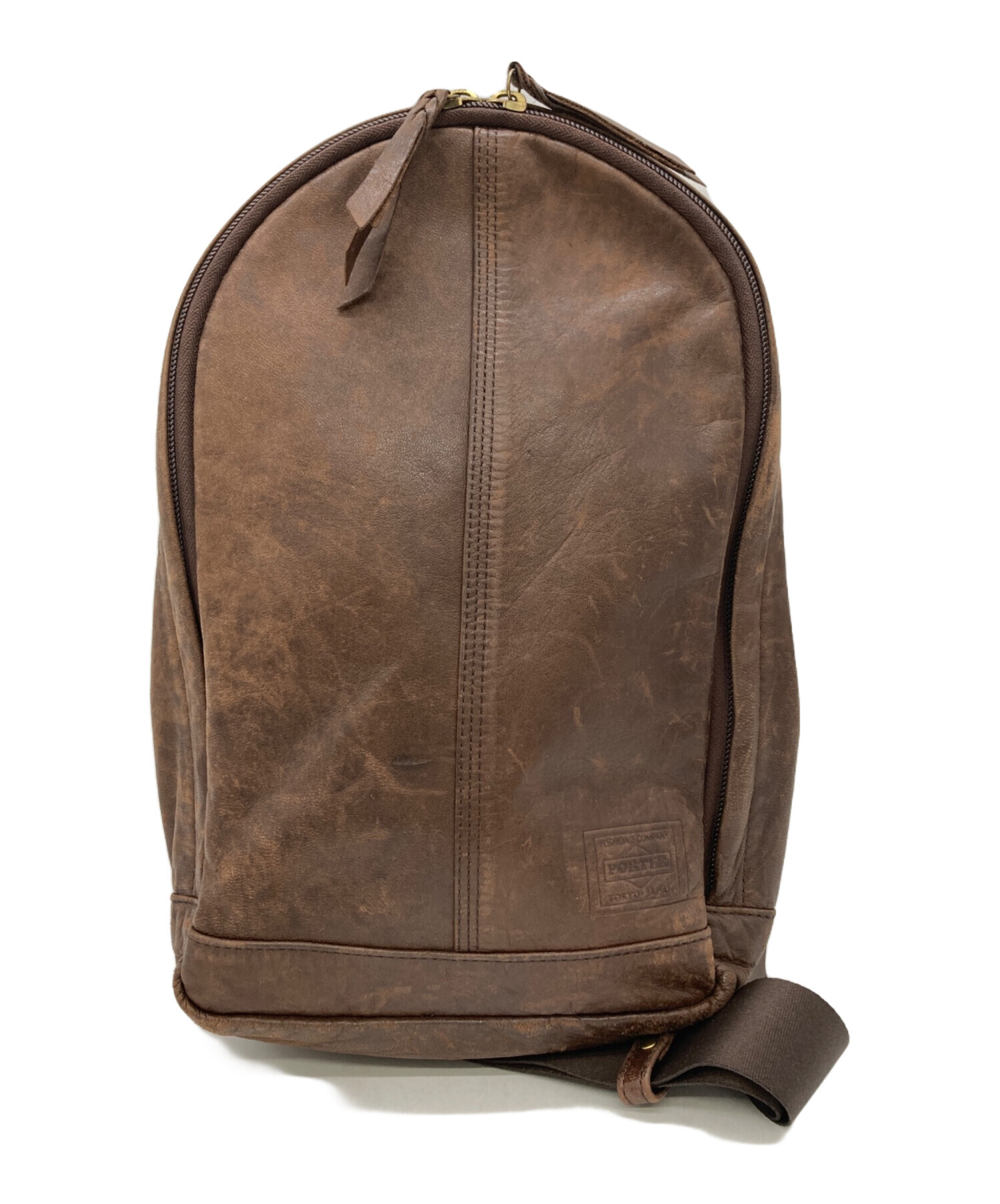 中古・古着通販】PORTER (ポーター) レザーショルダーバッグ ブラウン 