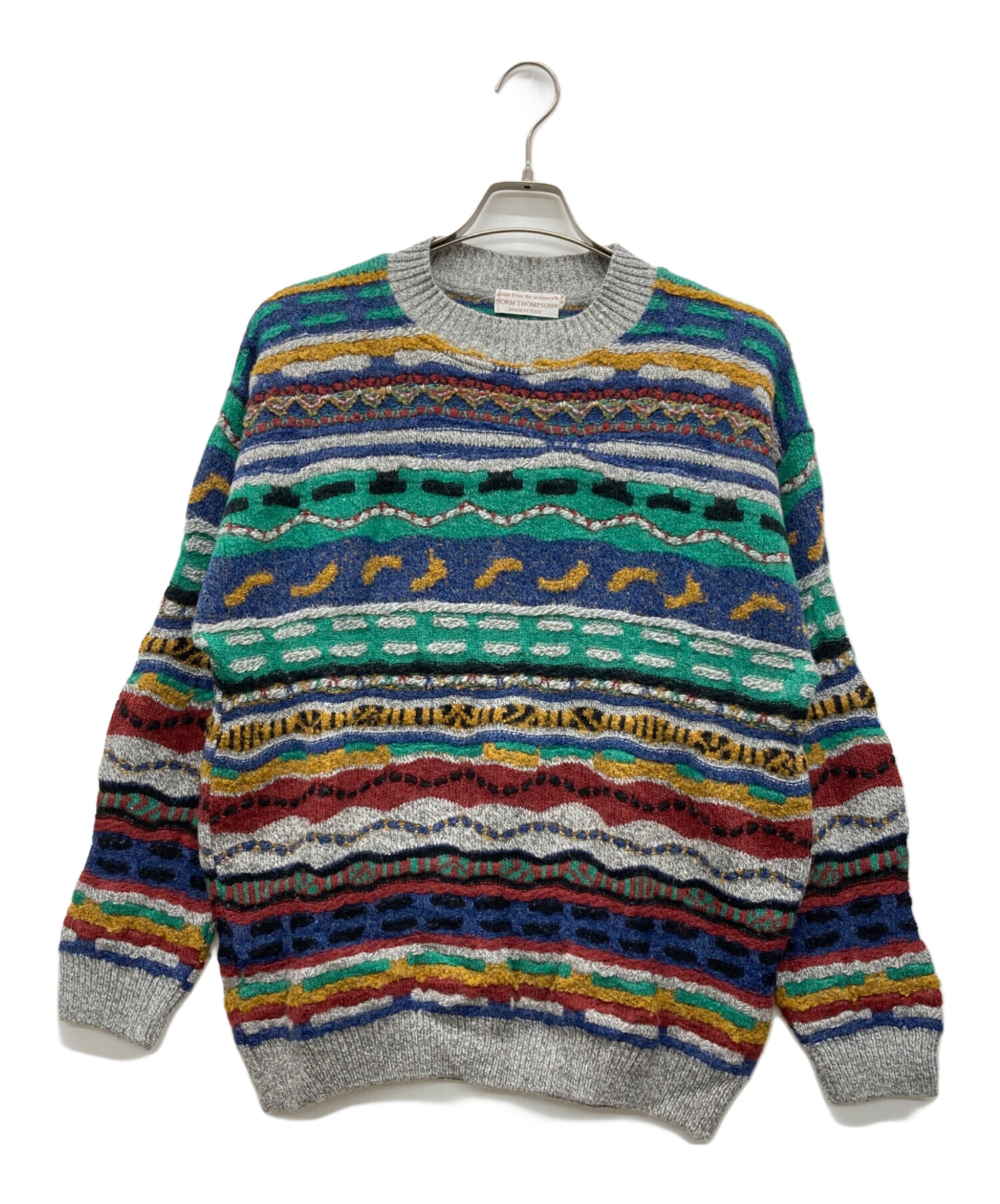 カナダ製norm thompson 総柄デザインニット　3D　ヴィンテージ古着 中古・古着通販】NORM THOMPSON (ノームトンプソン) 3Dニット グレー