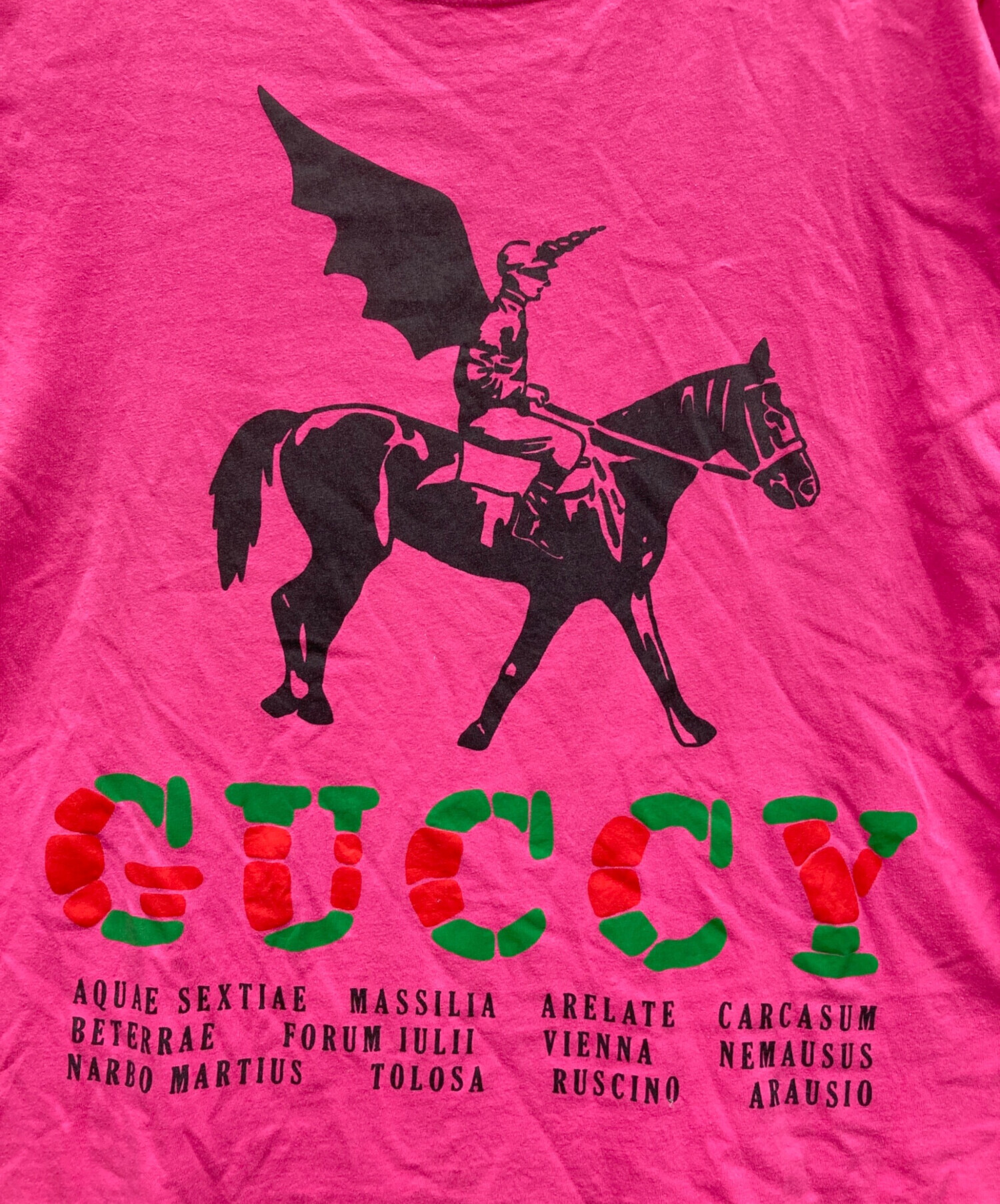中古・古着通販】GUCCI (グッチ) プリントTシャツ ピンク サイズ:S 