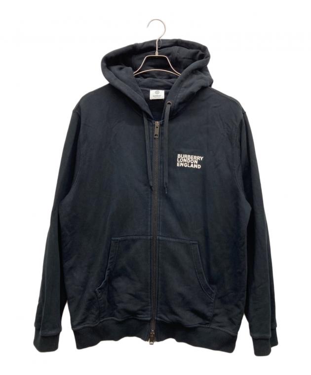 【未使用級XL】バーバリー ロゴプリント ジップアップフーディ パーカー 黒 未使用級XL】バーバリー ロゴプリント ジップアップフーディ