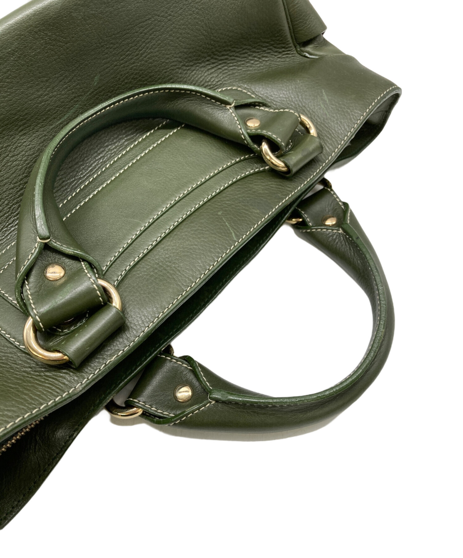 中古・古着通販】CELINE (セリーヌ) レザーハンドバッグ カーキ