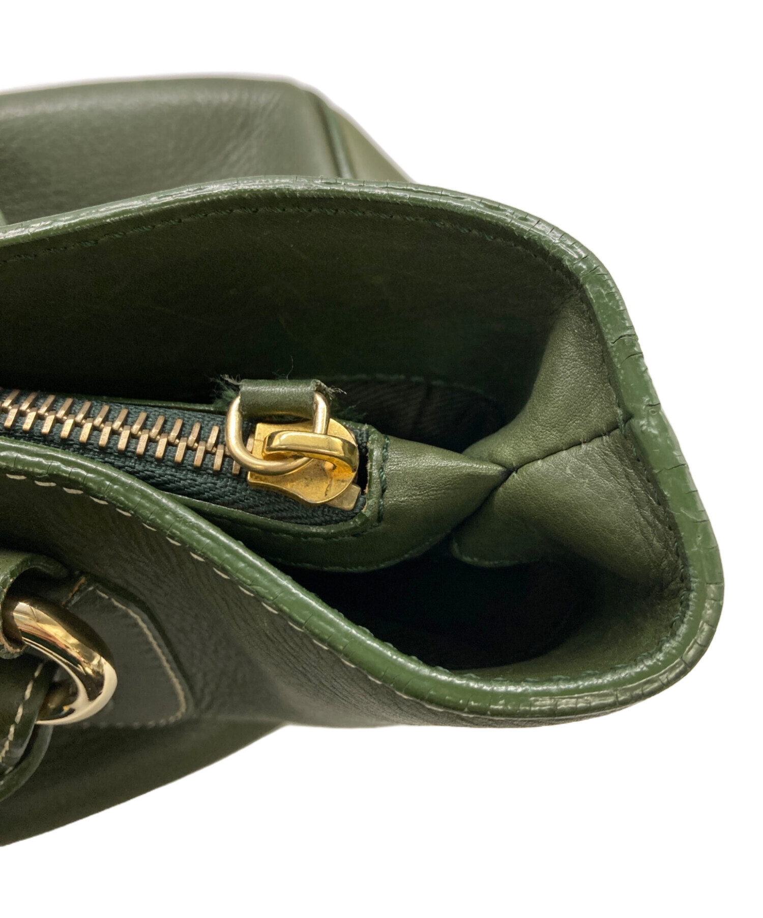 中古・古着通販】CELINE (セリーヌ) レザーハンドバッグ カーキ