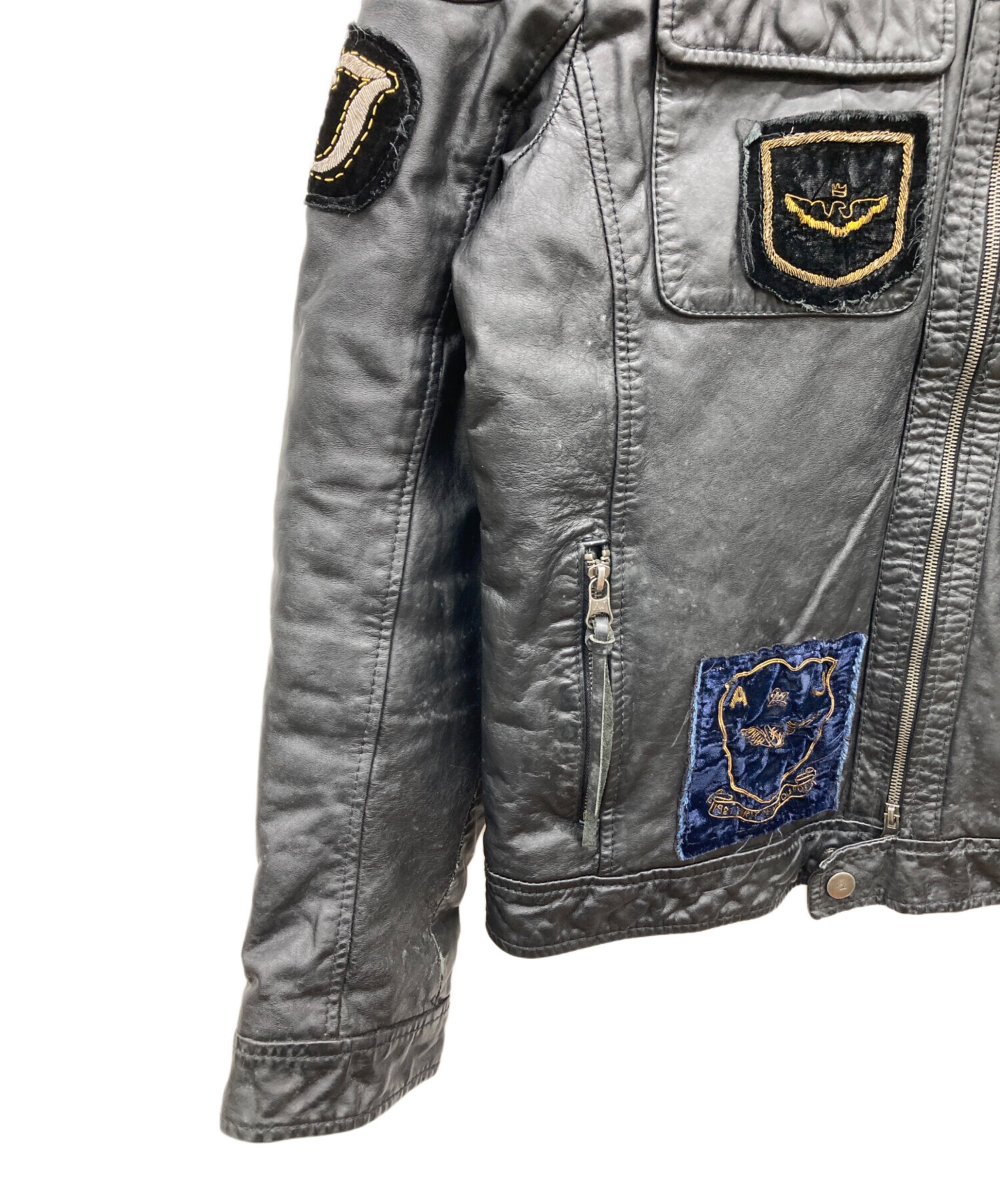 00s ARMANI JEANS レザージャケット　希少カラー　ブルーグレー 中古・古着通販】ARMANI JEANS (アルマーニジーンズ) レザーライダース