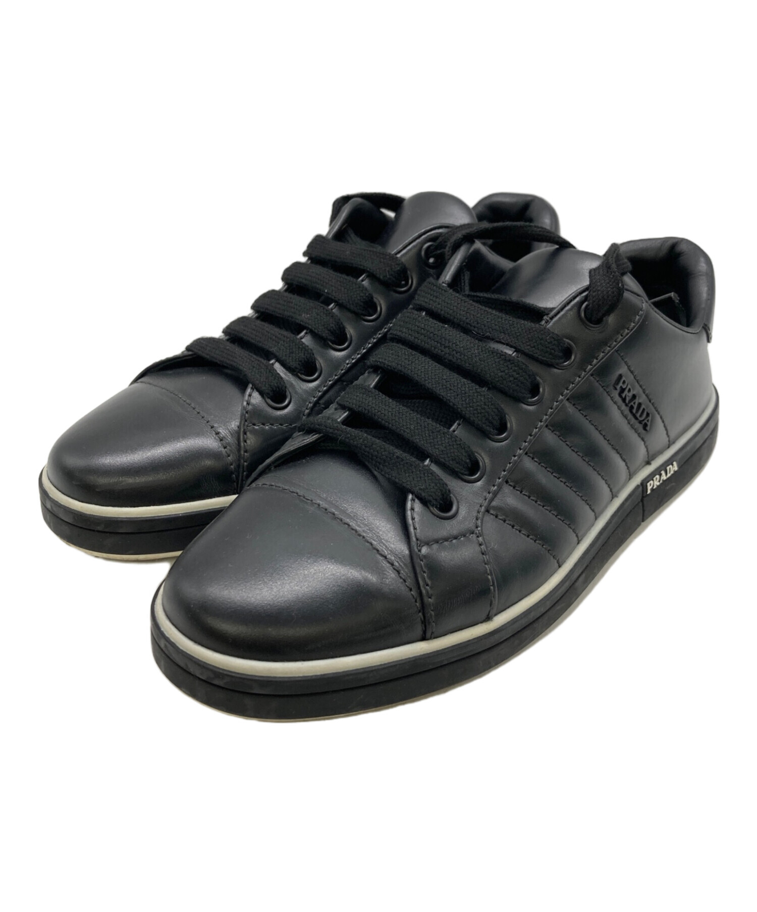 中古・古着通販】PRADA (プラダ) レザースニーカー ブラック サイズ