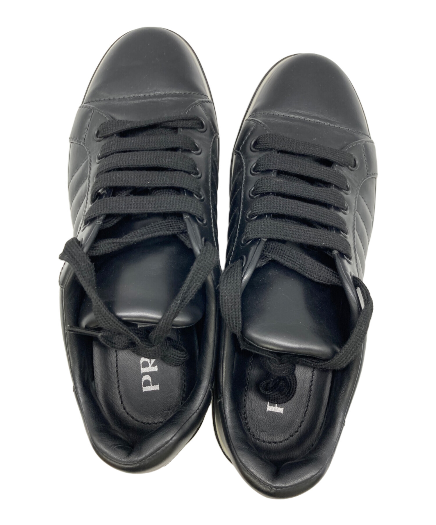 中古・古着通販】PRADA (プラダ) レザースニーカー ブラック サイズ