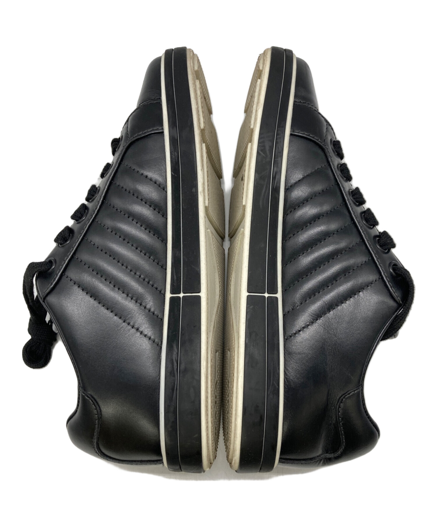 中古・古着通販】PRADA (プラダ) レザースニーカー ブラック サイズ