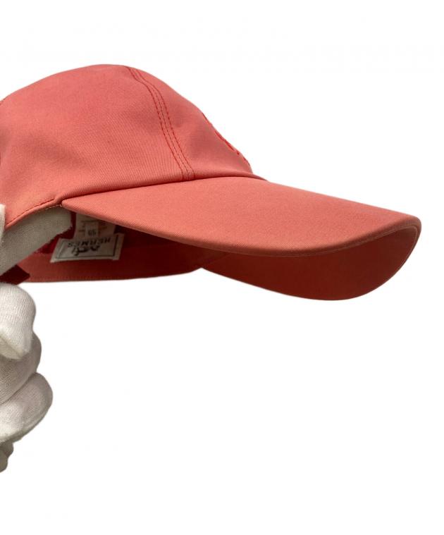 エルメス　帽子　レディース　メンズ　ユニセックス　赤色　58㎝　コットン　レザー 中古・古着通販】HERMES (エルメス) Davis H Primavera Cap サーモン