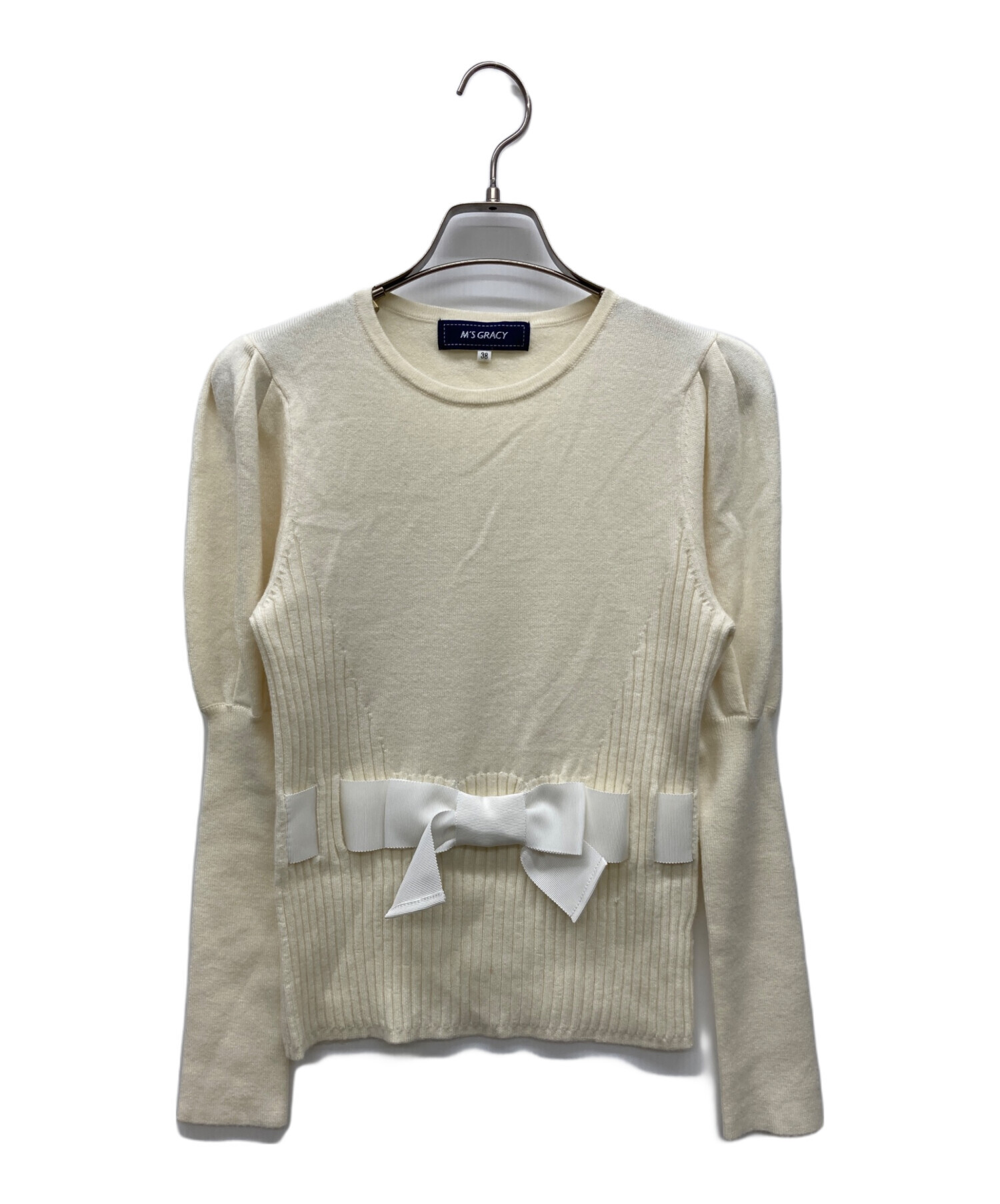 【美品】M'S GRACY ウエストリボン　ニブニット　カットソー　ベージュ系 中古・古着通販】M'S GRACY (エムズグレイシー) ウエストリボン ニット