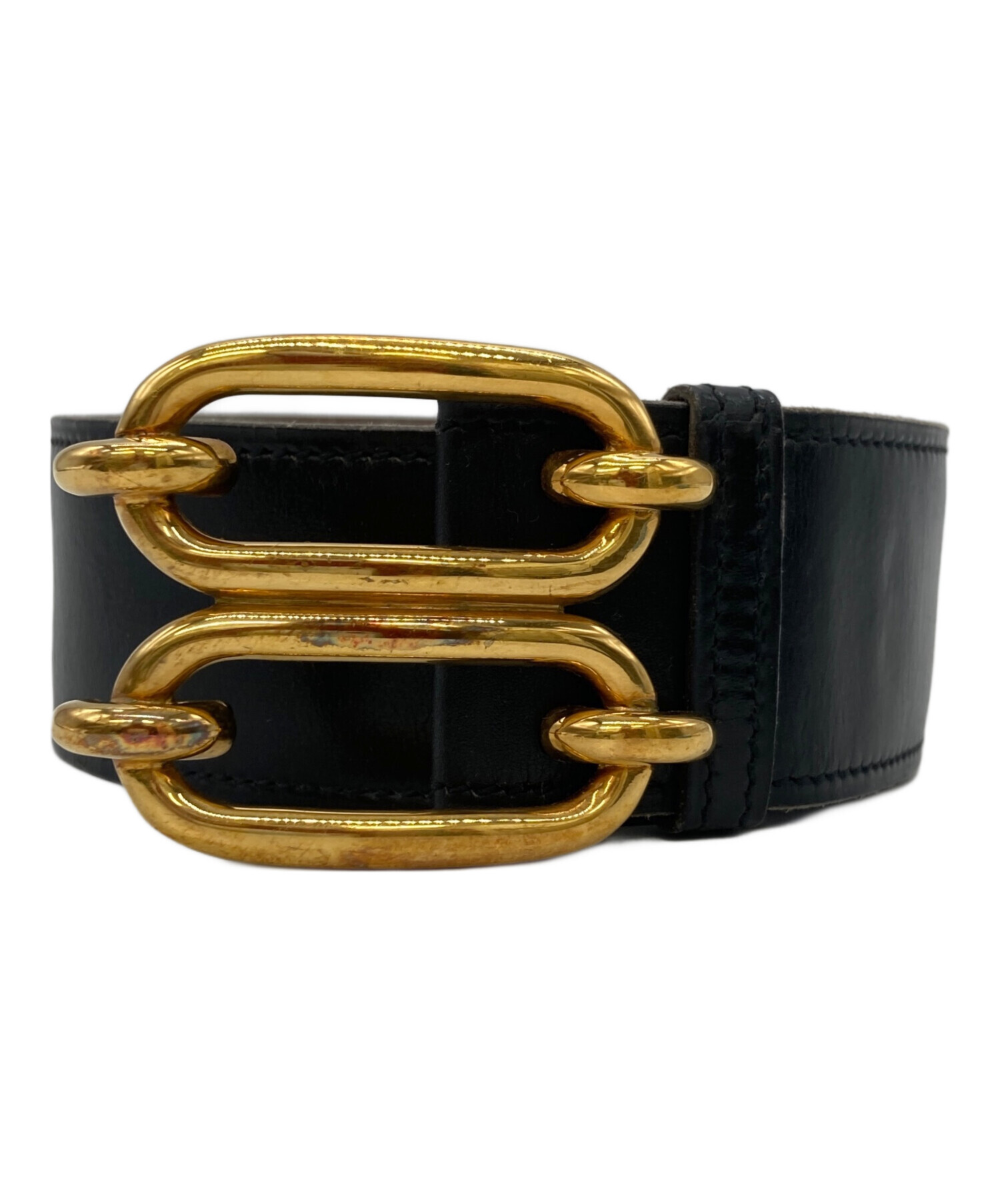 未使用 HERMES エルメス ブラック レザー ベルト 中古・古着通販】HERMES (エルメス) Hロゴレザーベルト ブラック