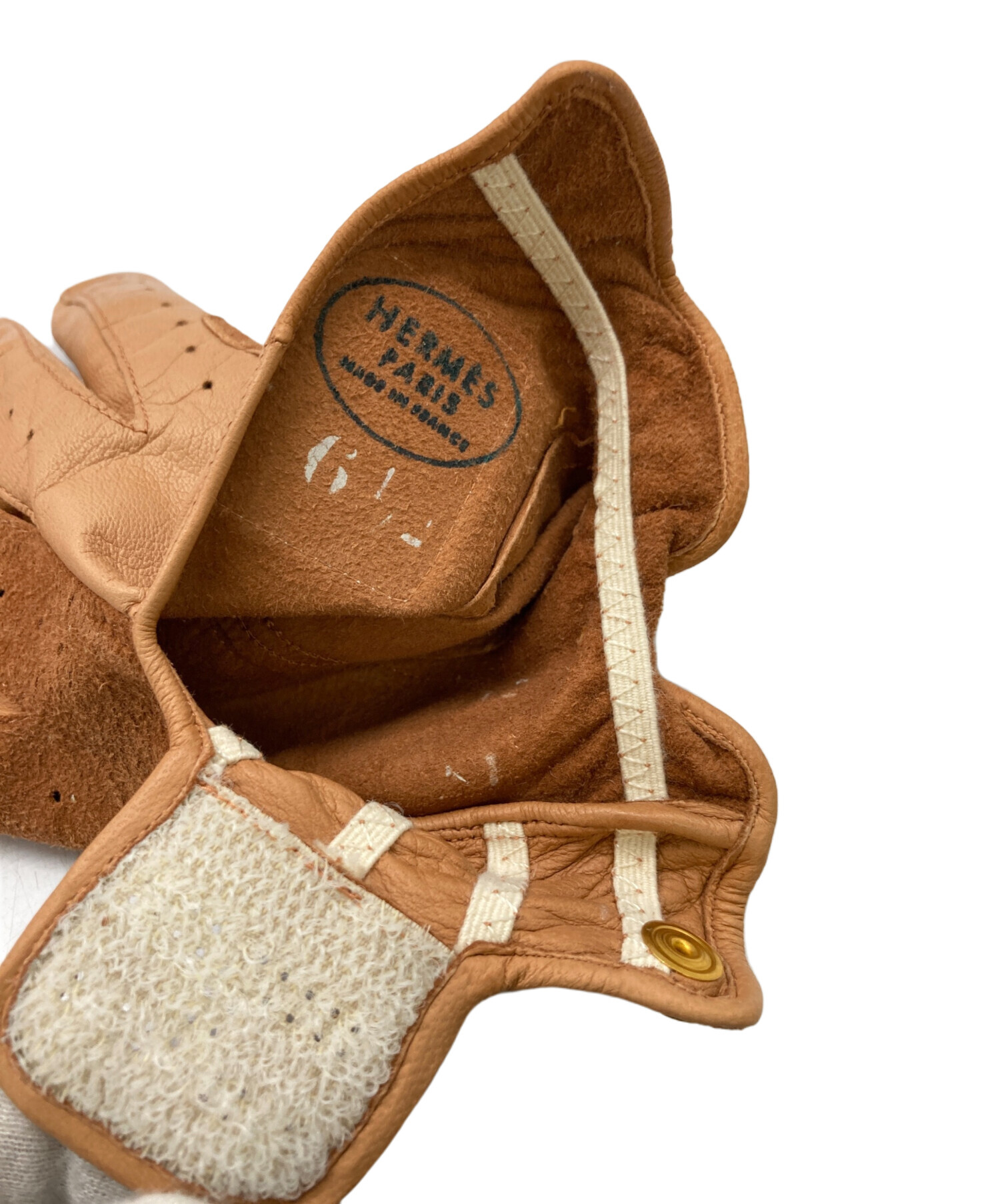 中古・古着通販】HERMES (エルメス) レザーゴルフ手袋 ベージュ サイズ