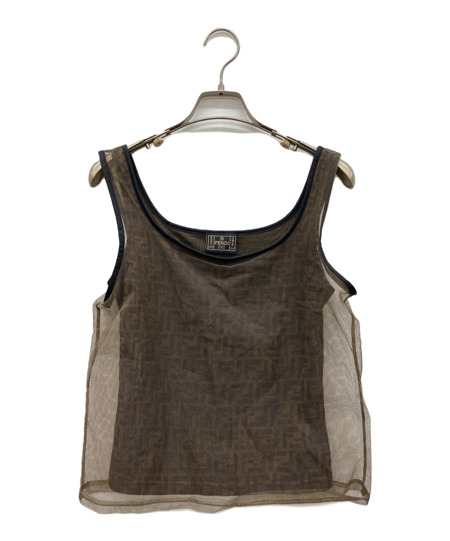 FENDI　フェンディ　メッシュタンクトップ　ノースリーブ　ズッカ柄　イタリア 中古・古着通販】FENDI (フェンディ) ズッカ柄ノースリーブカットソー