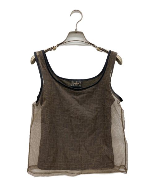 FENDI　フェンディ　メッシュタンクトップ　ノースリーブ　ズッカ柄　イタリア 中古・古着通販】FENDI (フェンディ) ズッカ柄ノースリーブカットソー