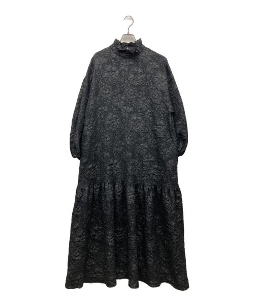 ペルナ PERNA ジャガード花柄 ロングワンピース 縦L/横XS 黒 中古・古着通販】perna (ペルナ) 総柄ロングワンピース ブラック