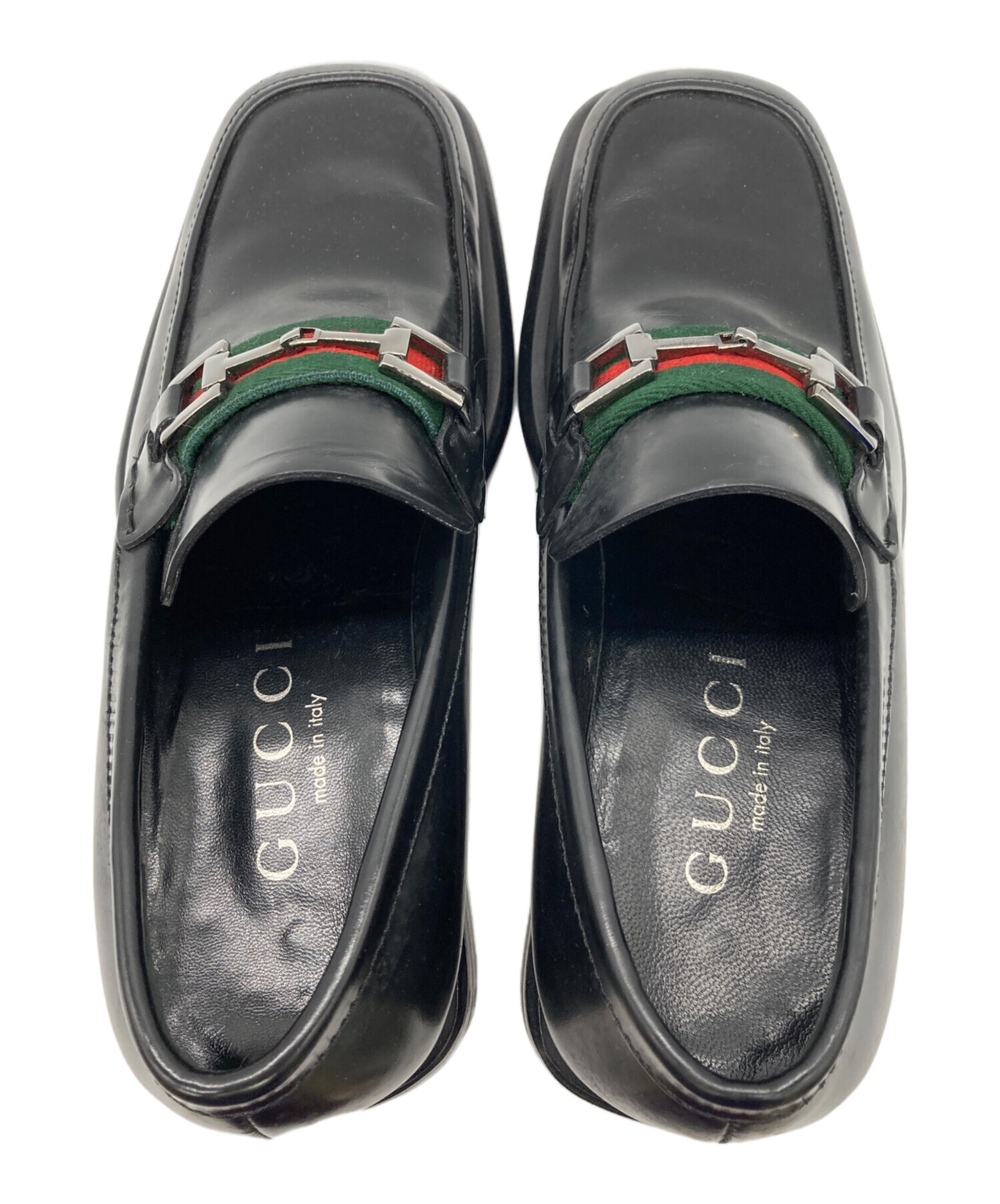 未使用 GUCCI ビットローファー シェリーライン 黒銀 41 E 26.0 中古・古着通販】GUCCI (グッチ) スクエアトゥシェリーラインビット
