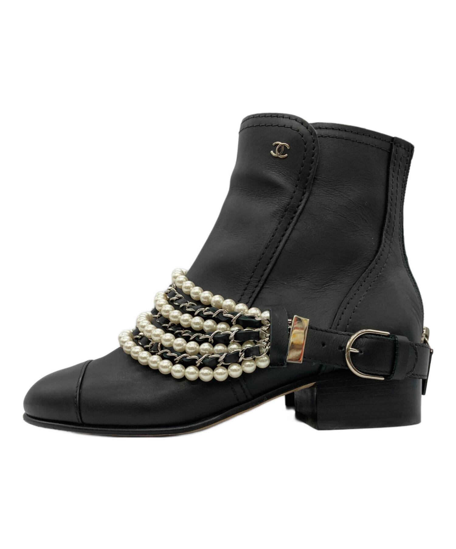 中古・古着通販】CHANEL (シャネル) ショートブーツ ブラック サイズ