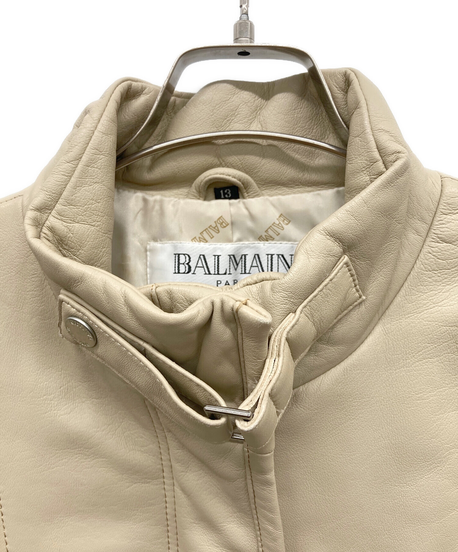 中古・古着通販】BALMAIN (バルマン) ラムレザースタンドカラーコート