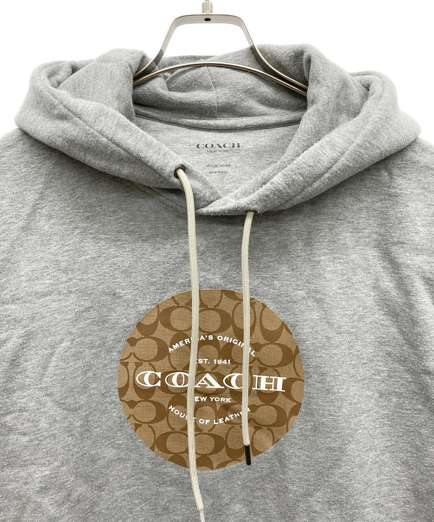 COACH ロゴパターン フード付きパーカー 中古・古着通販】COACH (コーチ) ロゴプリント パーカー グレー サイズ