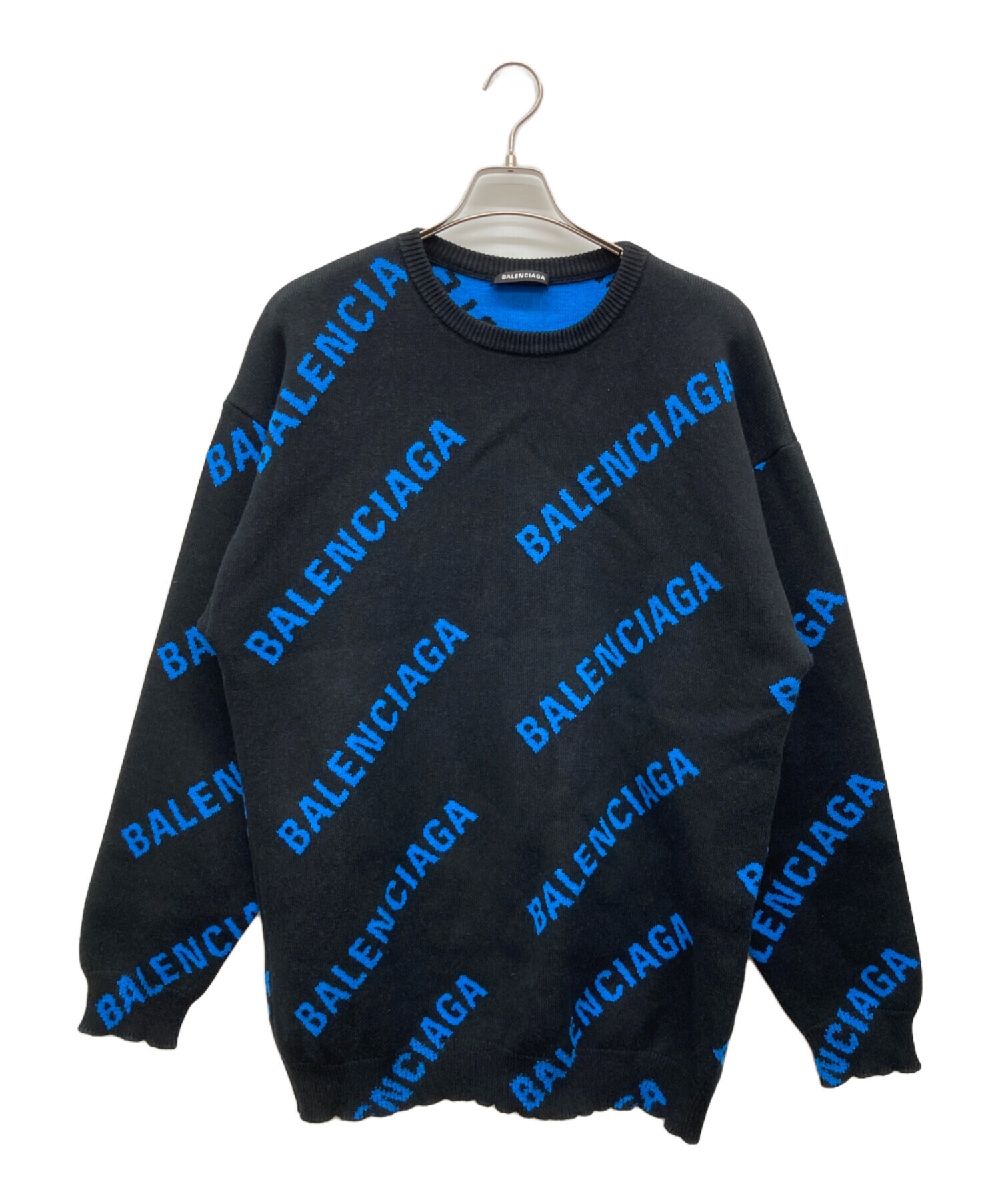 BALENCIAGA ロゴ入りセーター 青　男女兼用 中古・古着通販】BALENCIAGA (バレンシアガ) オールオーバーニット