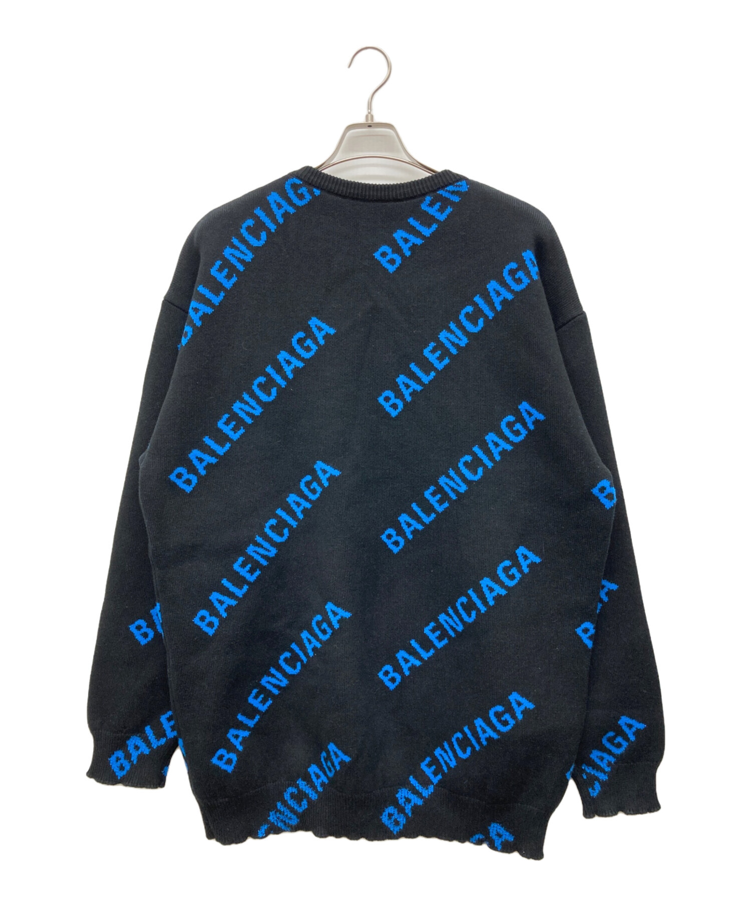 BALENCIAGA ロゴ入りセーター 青　男女兼用 中古・古着通販】BALENCIAGA (バレンシアガ) オールオーバーニット