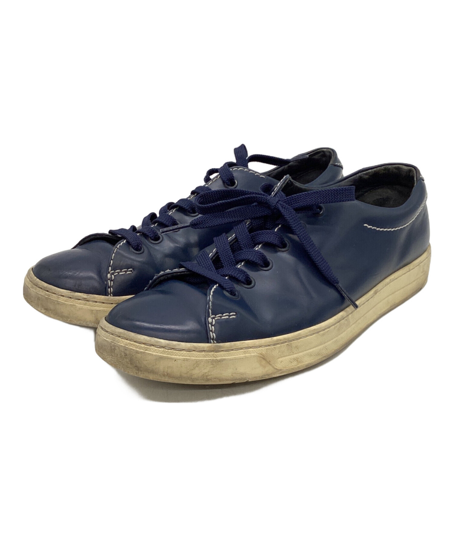 中古・古着通販】PRADA (プラダ) レザーローカットスニーカー ネイビー 