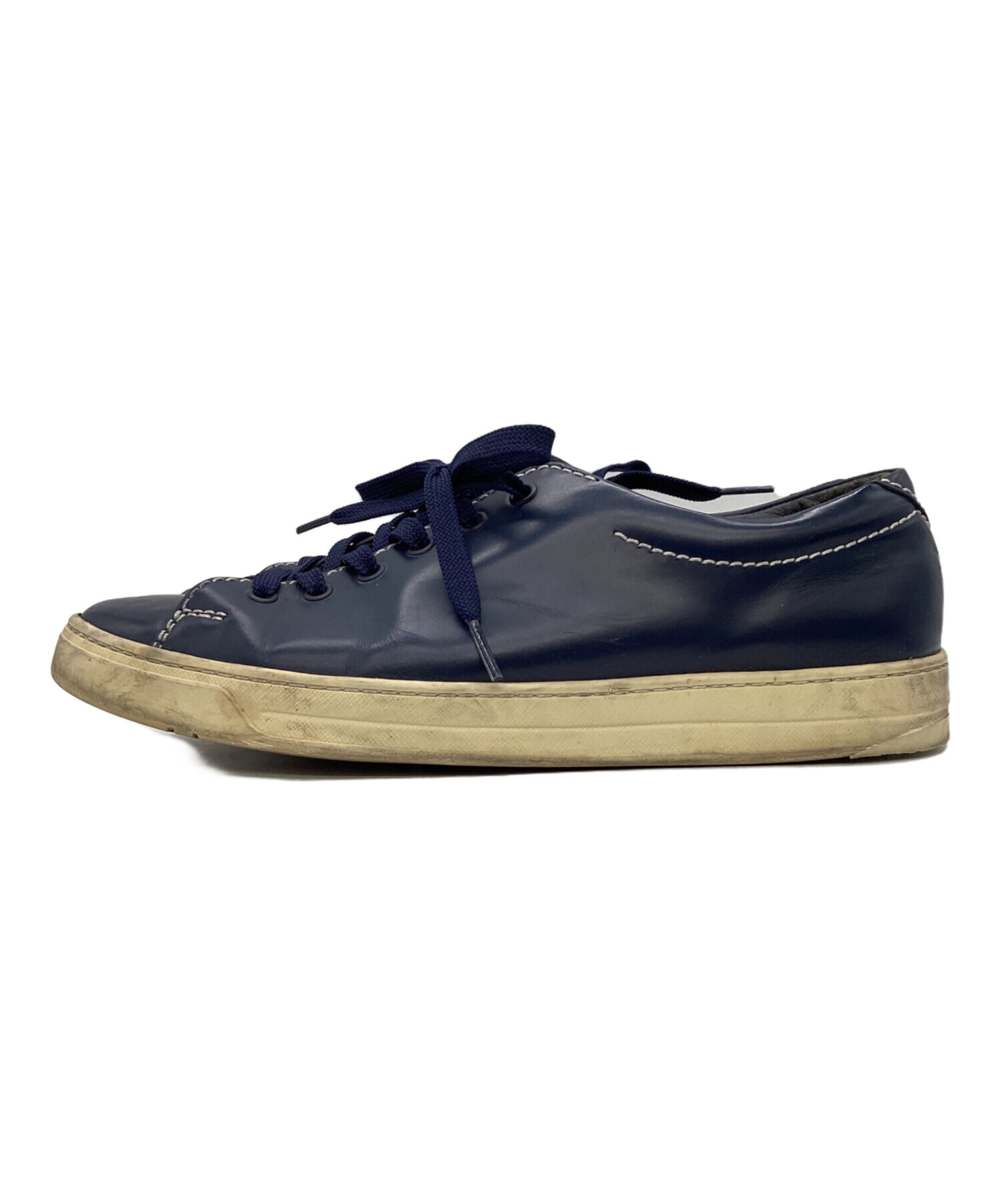 中古・古着通販】PRADA (プラダ) レザーローカットスニーカー ネイビー 