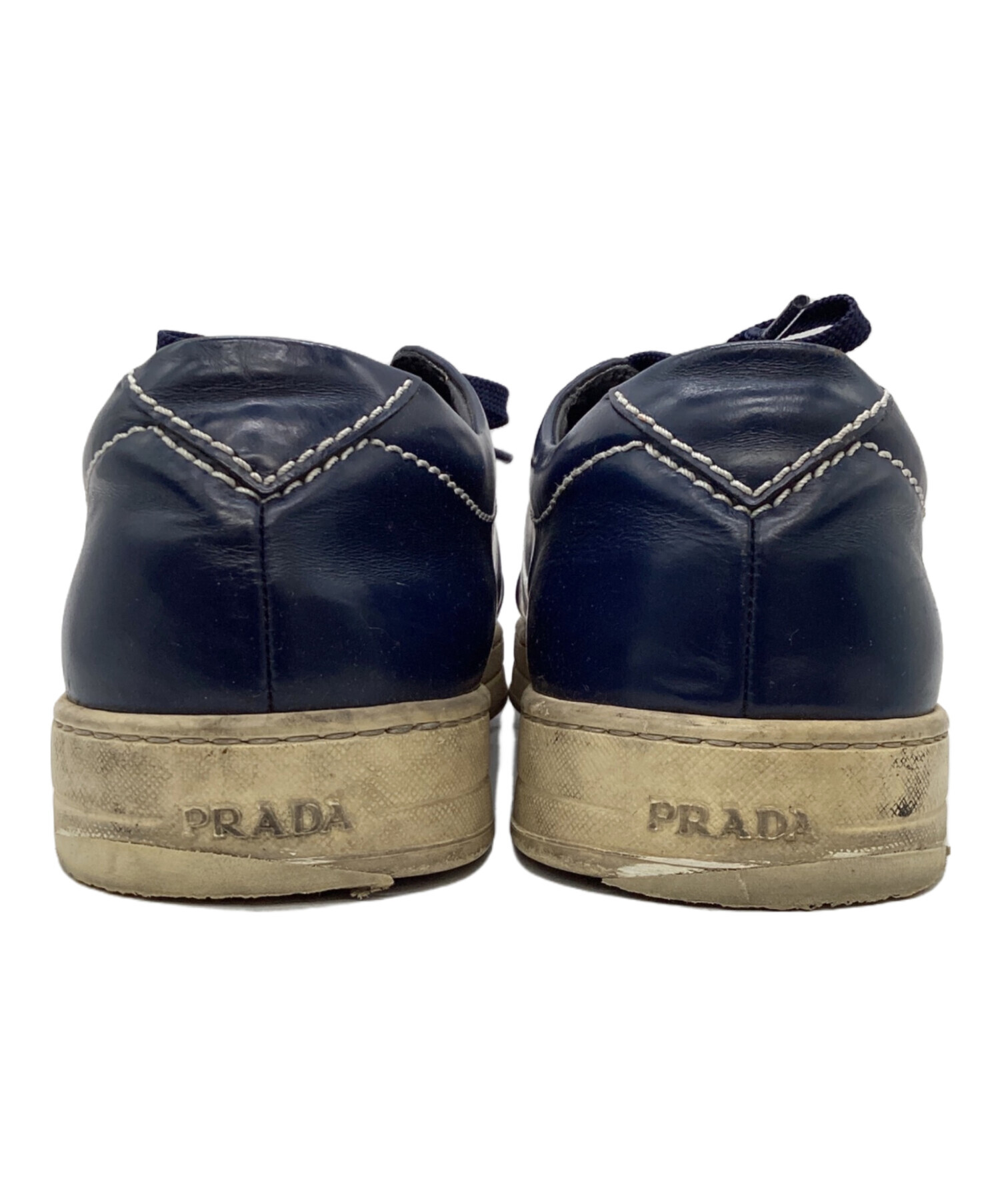 中古・古着通販】PRADA (プラダ) レザーローカットスニーカー ネイビー 