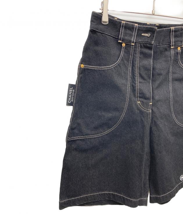 ☆未使用品☆CHANEL ショートパンツ デニム　ラメ　コーティング　黒　38 中古・古着通販】CHANEL (シャネル) ワイドショートデニムパンツ