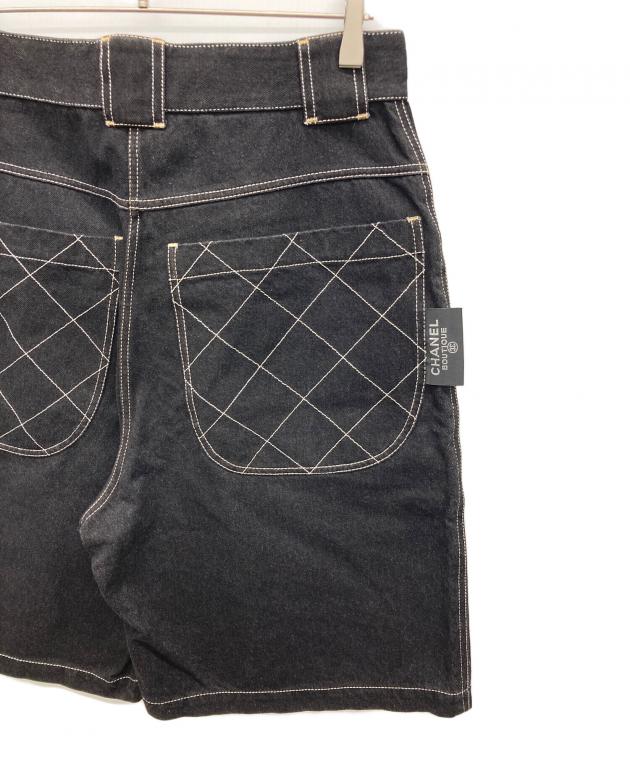 ☆未使用品☆CHANEL ショートパンツ デニム　ラメ　コーティング　黒　38 中古・古着通販】CHANEL (シャネル) ワイドショートデニムパンツ