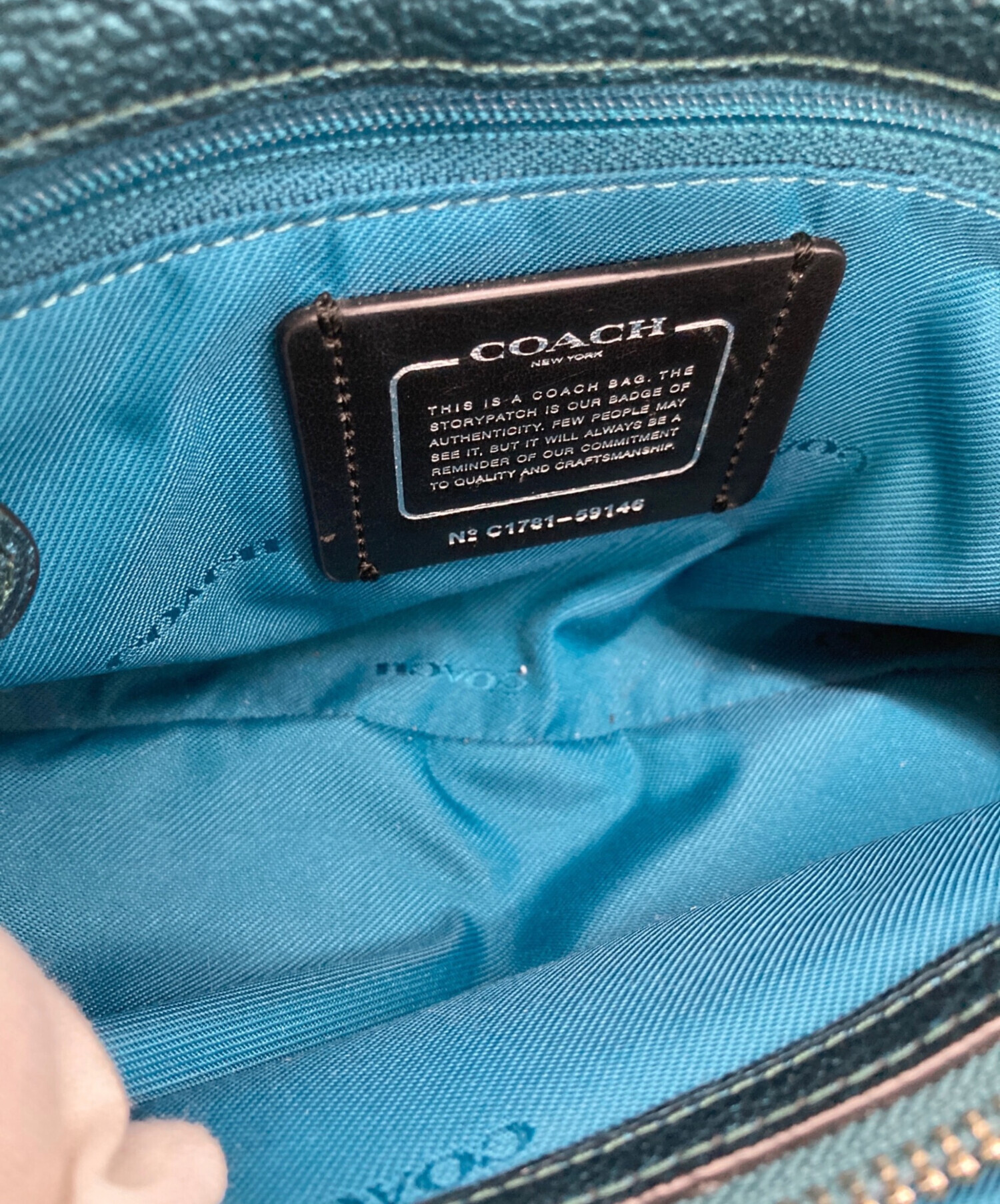 中古・古着通販】COACH (コーチ) スタッズトートバッグ ネイビー