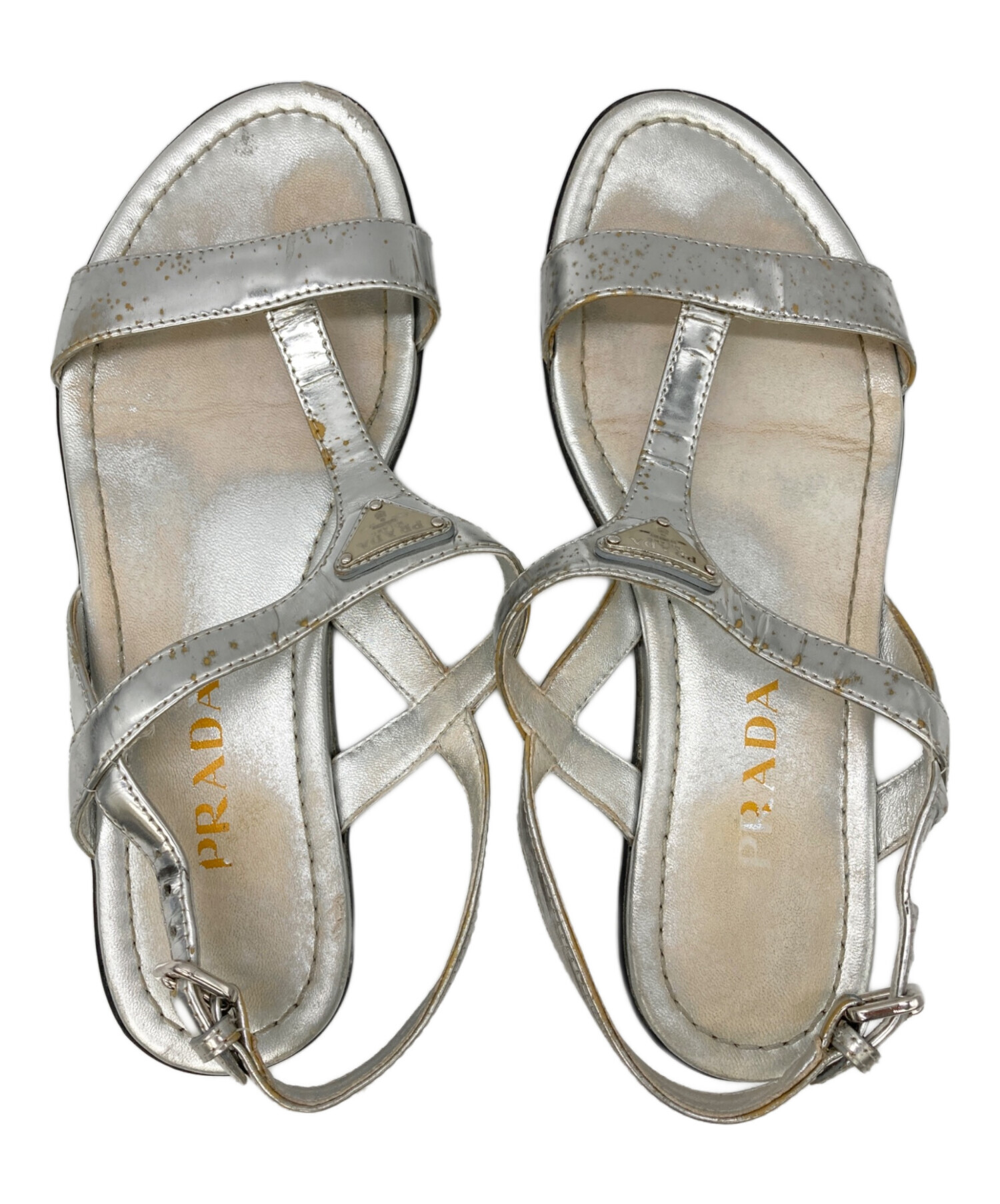 中古・古着通販】PRADA (プラダ) シルバークロスストラップサンダル