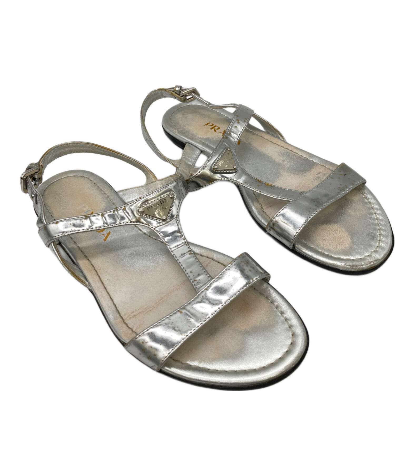 中古・古着通販】PRADA (プラダ) シルバークロスストラップサンダル